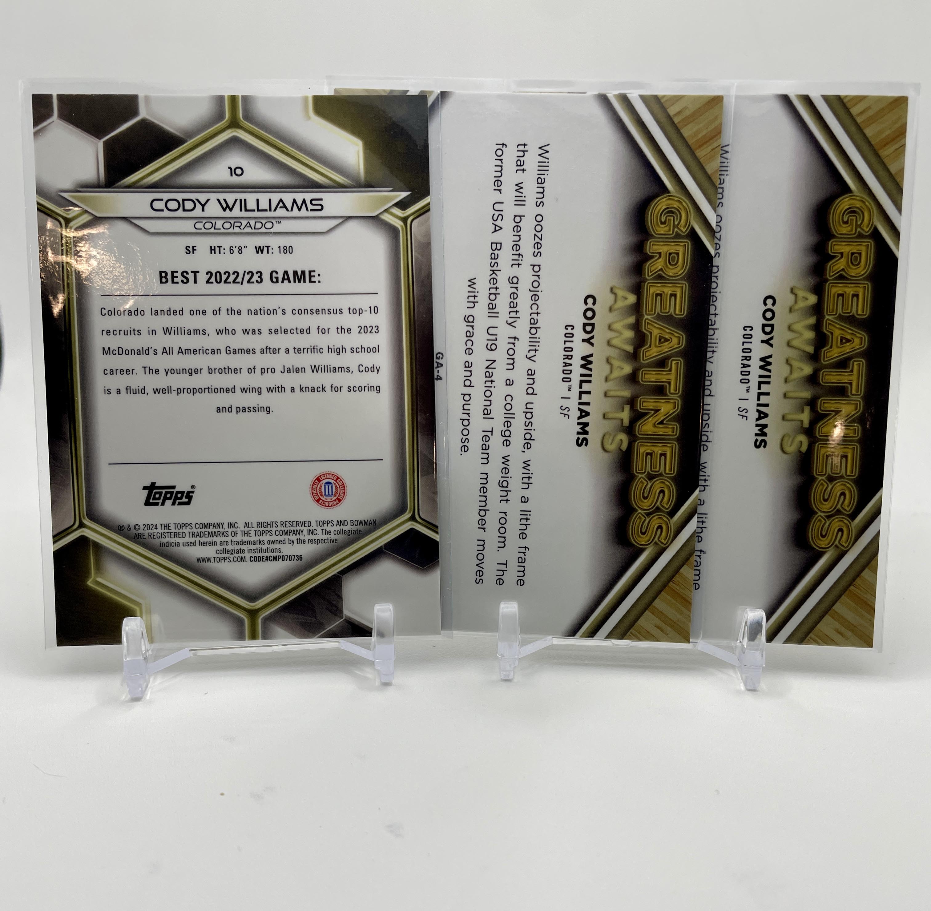 2023-24 Bowman U Chrome Cody Williams Orange /25 Gold /50 Yellow /75 Set (x12)