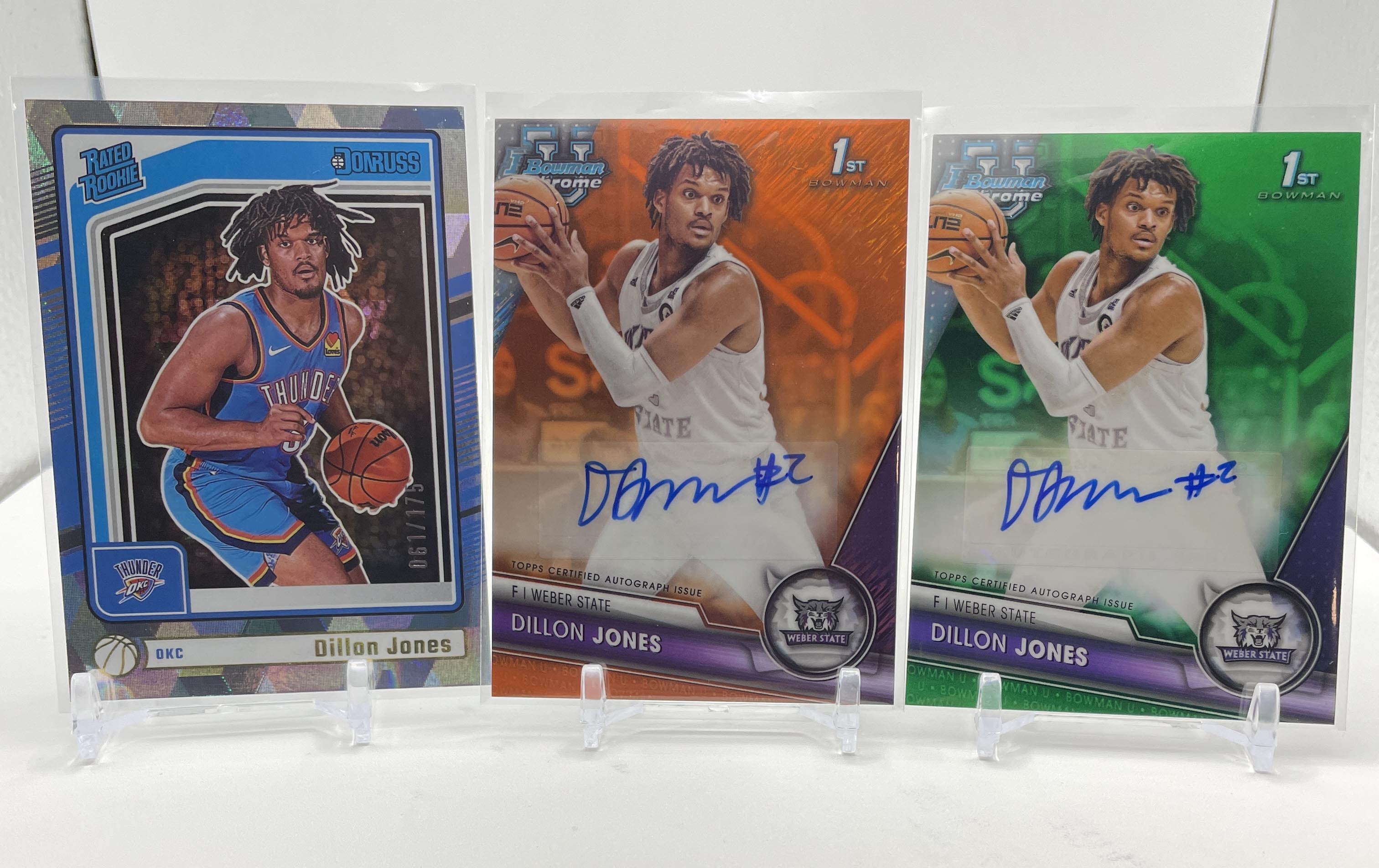 2023-24 Bowman U Chrome Dillon Jones Orange Auto /25 + Green /99 + Donruss /75