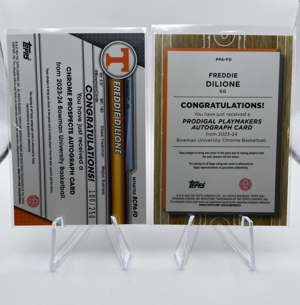2023-24 Bowman U Chrome Freddie Dilione Refractor Auto /250 + Playmakers Auto SP