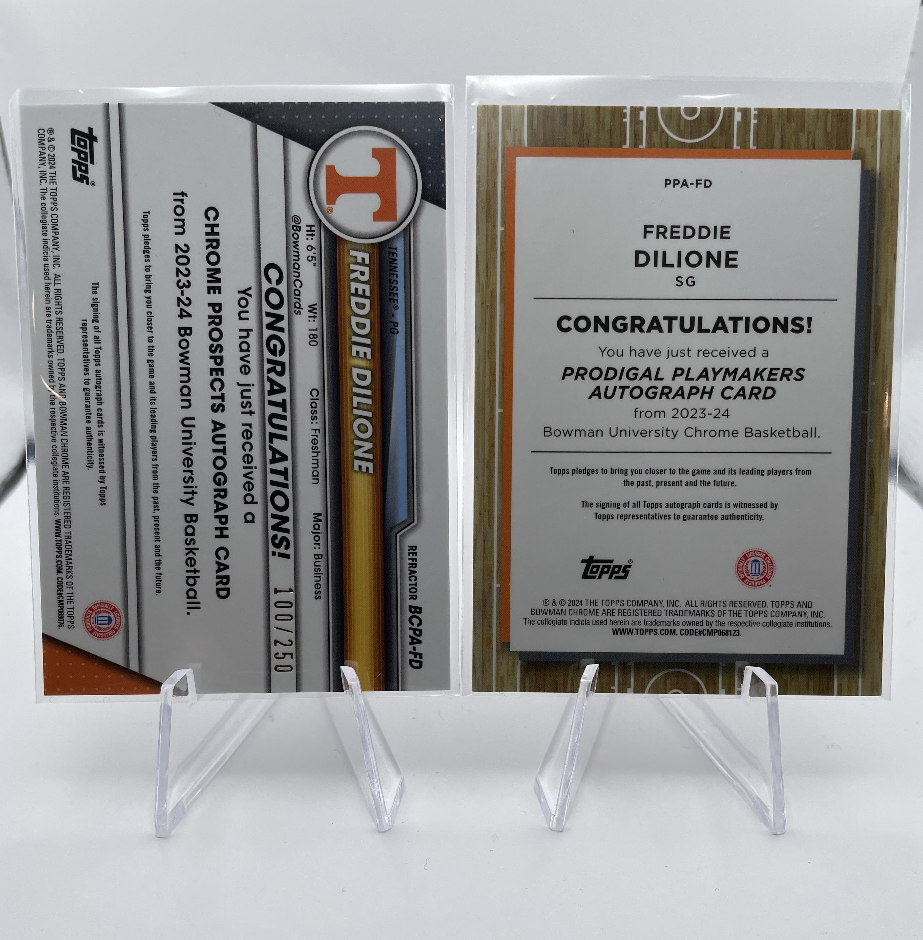 2023-24 Bowman U Chrome Freddie Dilione Refractor Auto /250 + Playmakers Auto SP