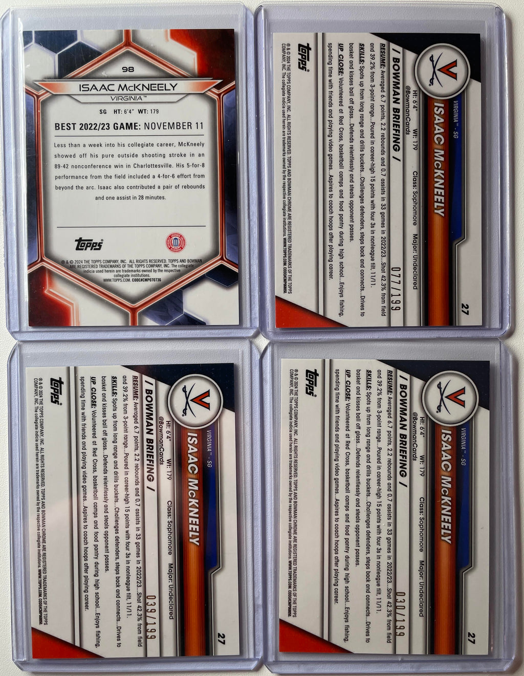 2023-24 Bowman U Chrome Isaac McKneely Blue /199 (x3) + Best Yellow /75