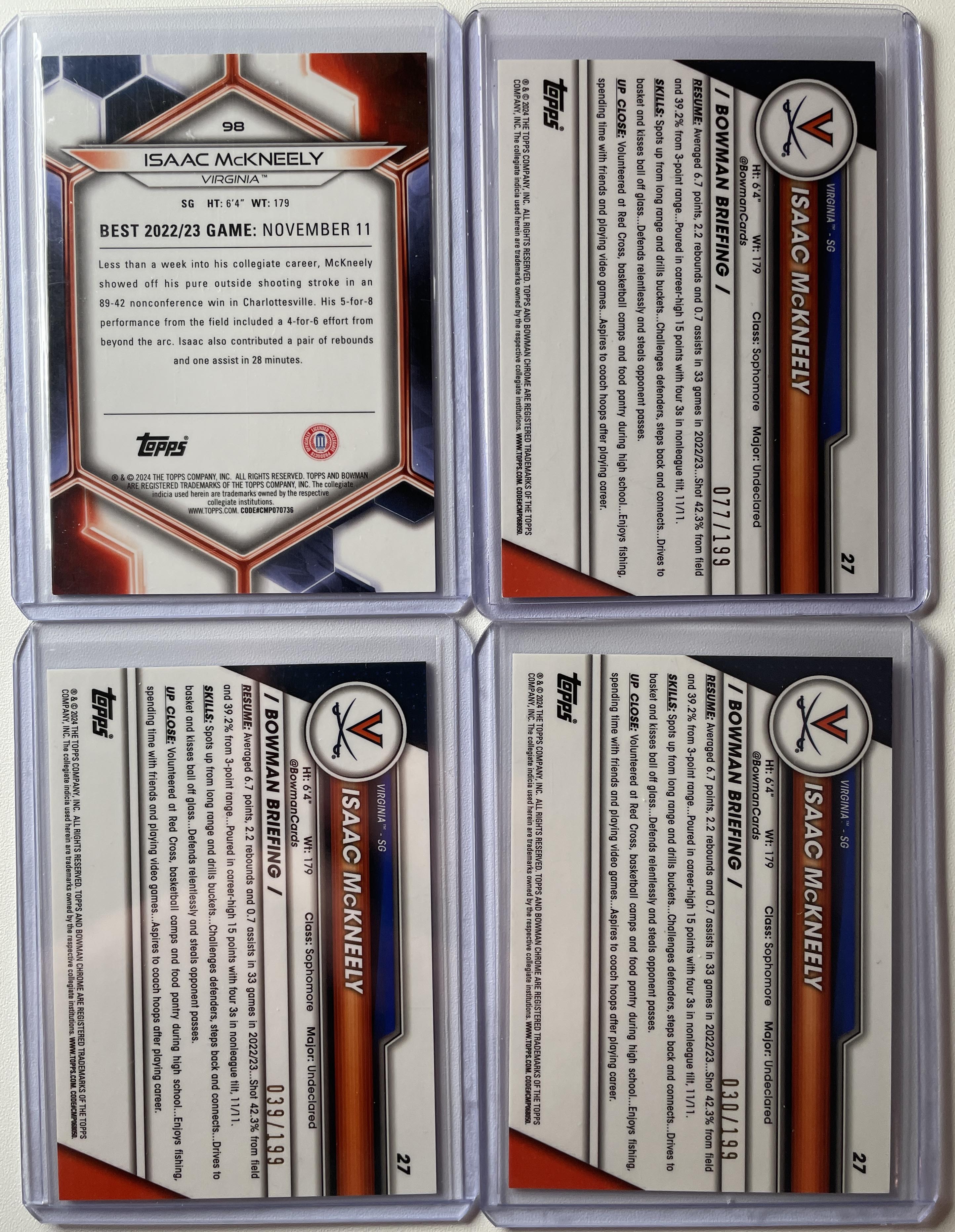 2023-24 Bowman U Chrome Isaac McKneely Blue /199 (x3) + Best Yellow /75
