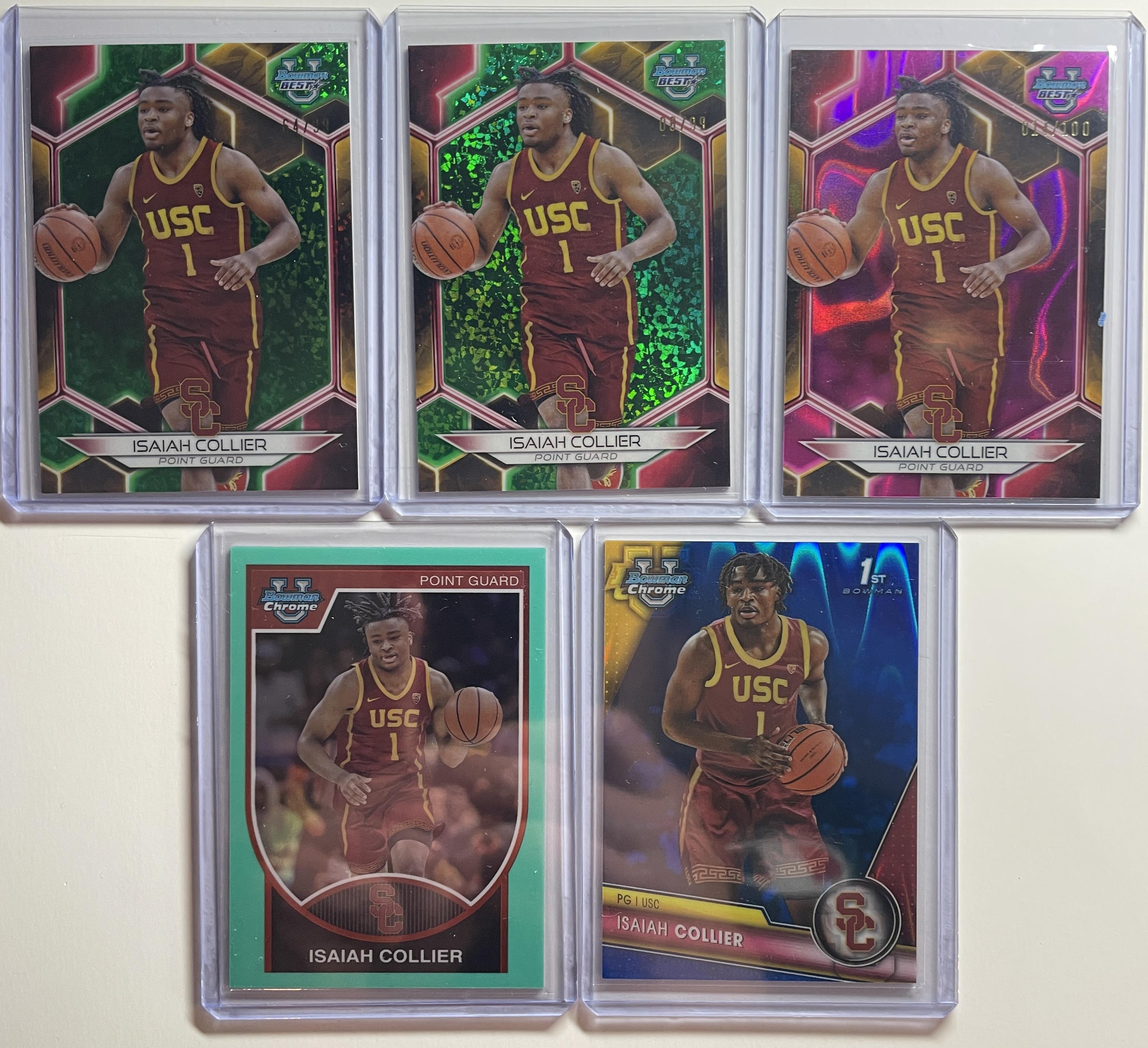 2023-24 Bowman U Chrome Isaiah Collier Green /99 Pink /100 Blue /199 RC Set (x5)