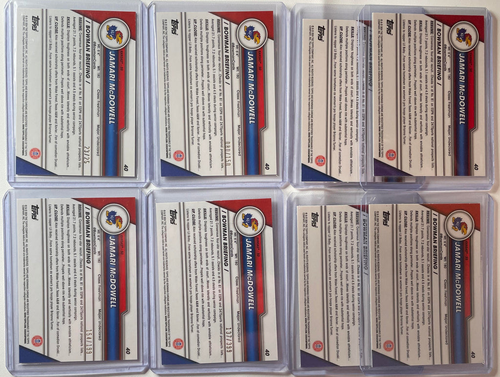 2023-24 Bowman U Chrome Jamari McDowell Orange /25 Pink /150 Blue /199 Set (x8)