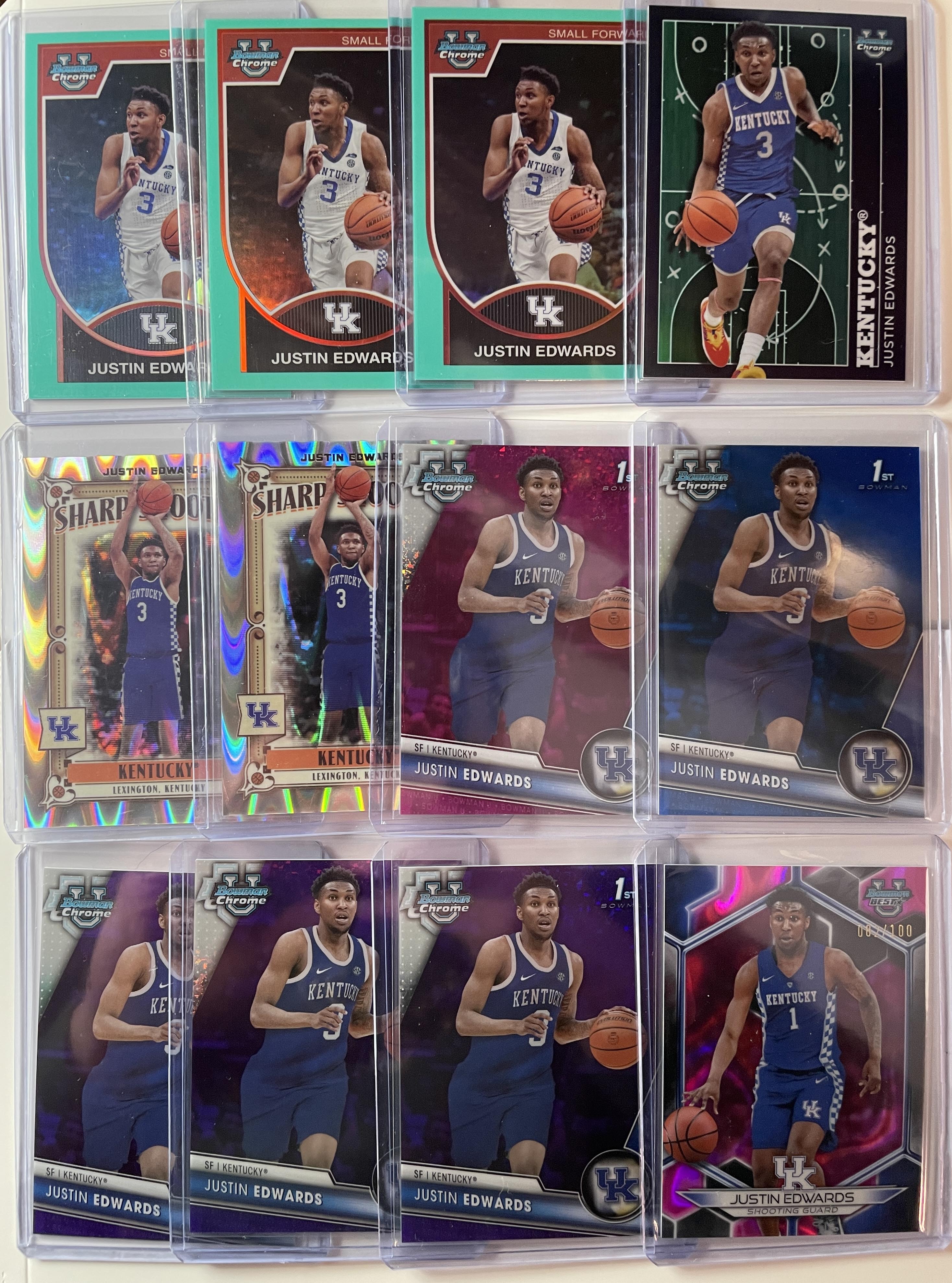 2023-24 Bowman U Chrome Justin Edwards Pink /100 Aqua /150 Wave /150 Set (x12)
