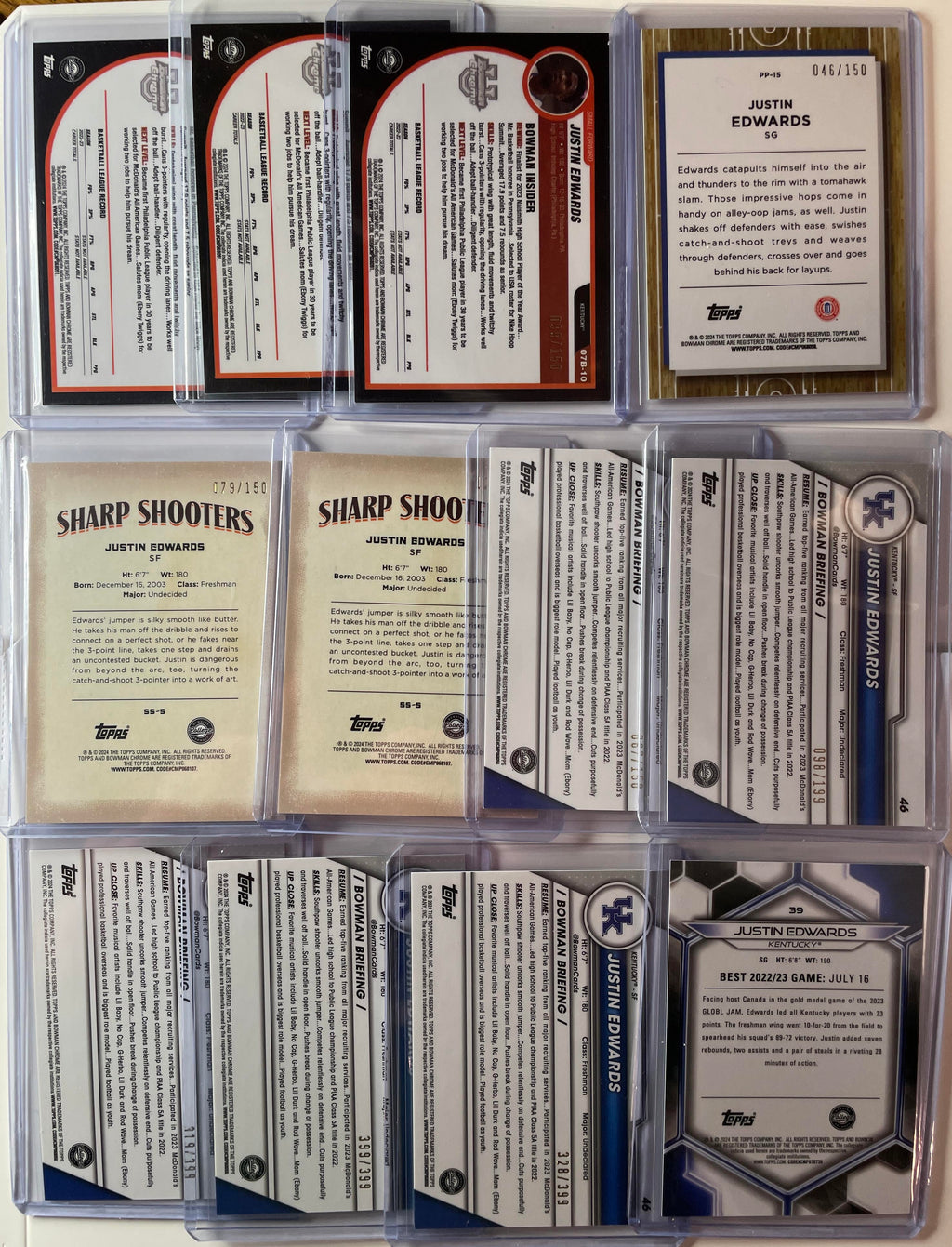 2023-24 Bowman U Chrome Justin Edwards Pink /100 Aqua /150 Wave /150 Set (x12)