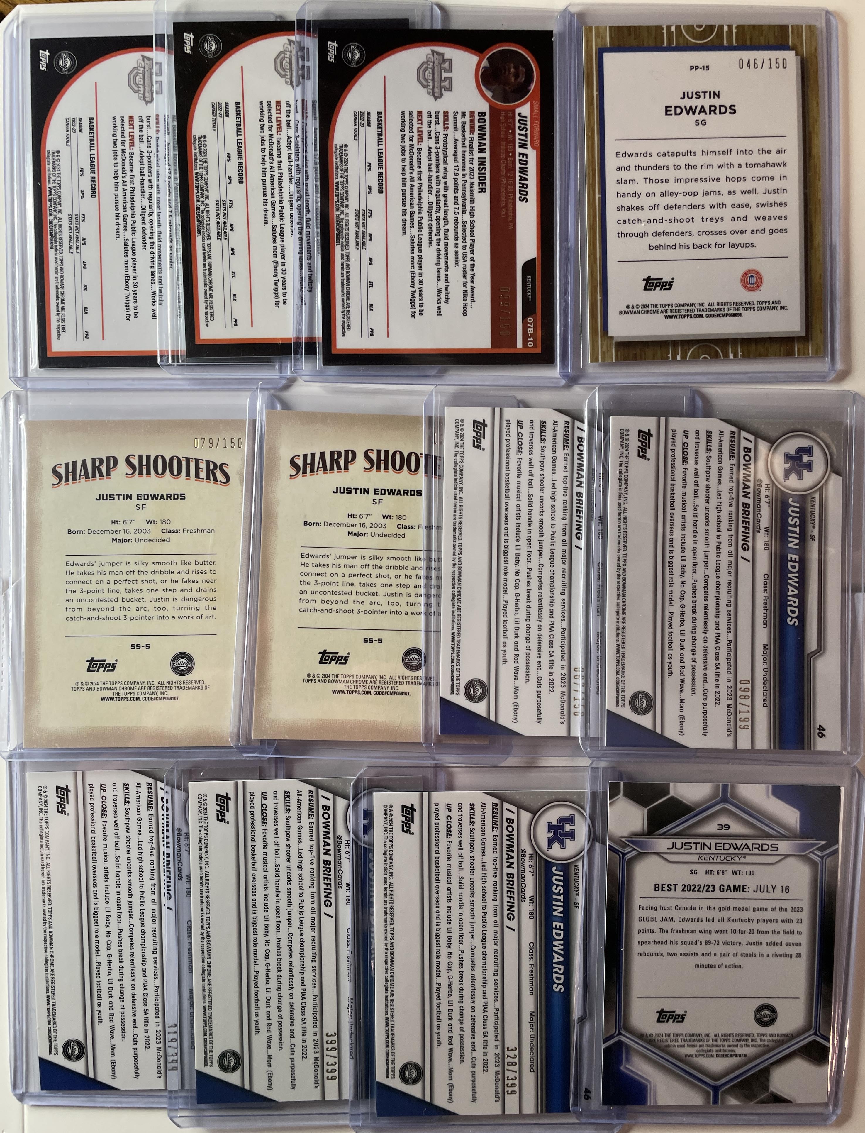 2023-24 Bowman U Chrome Justin Edwards Pink /100 Aqua /150 Wave /150 Set (x12)