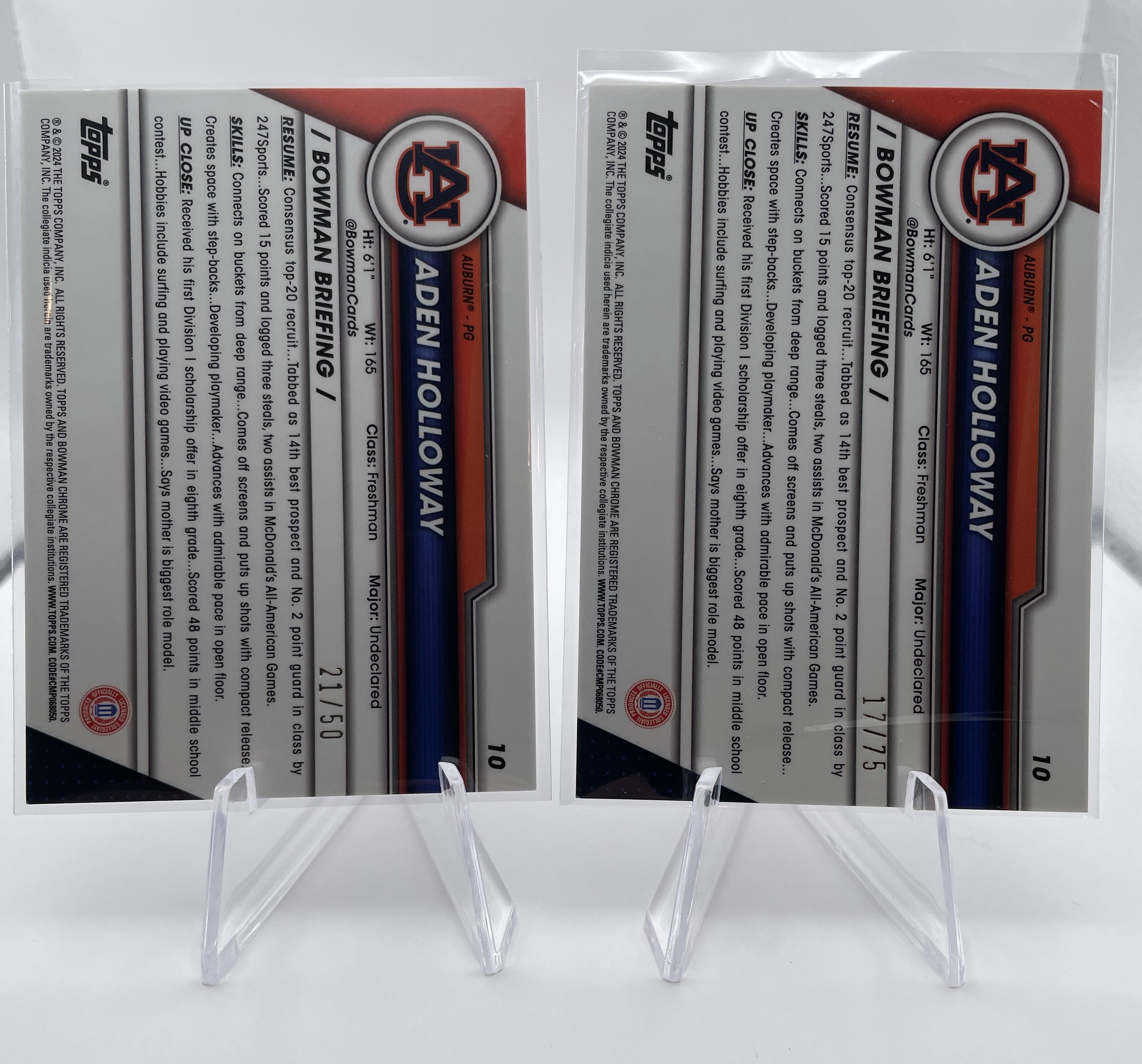 2023-24 Bowman U Chrome Sapphire Aden Holloway Gold /50 + Yellow /75 Set (x13)