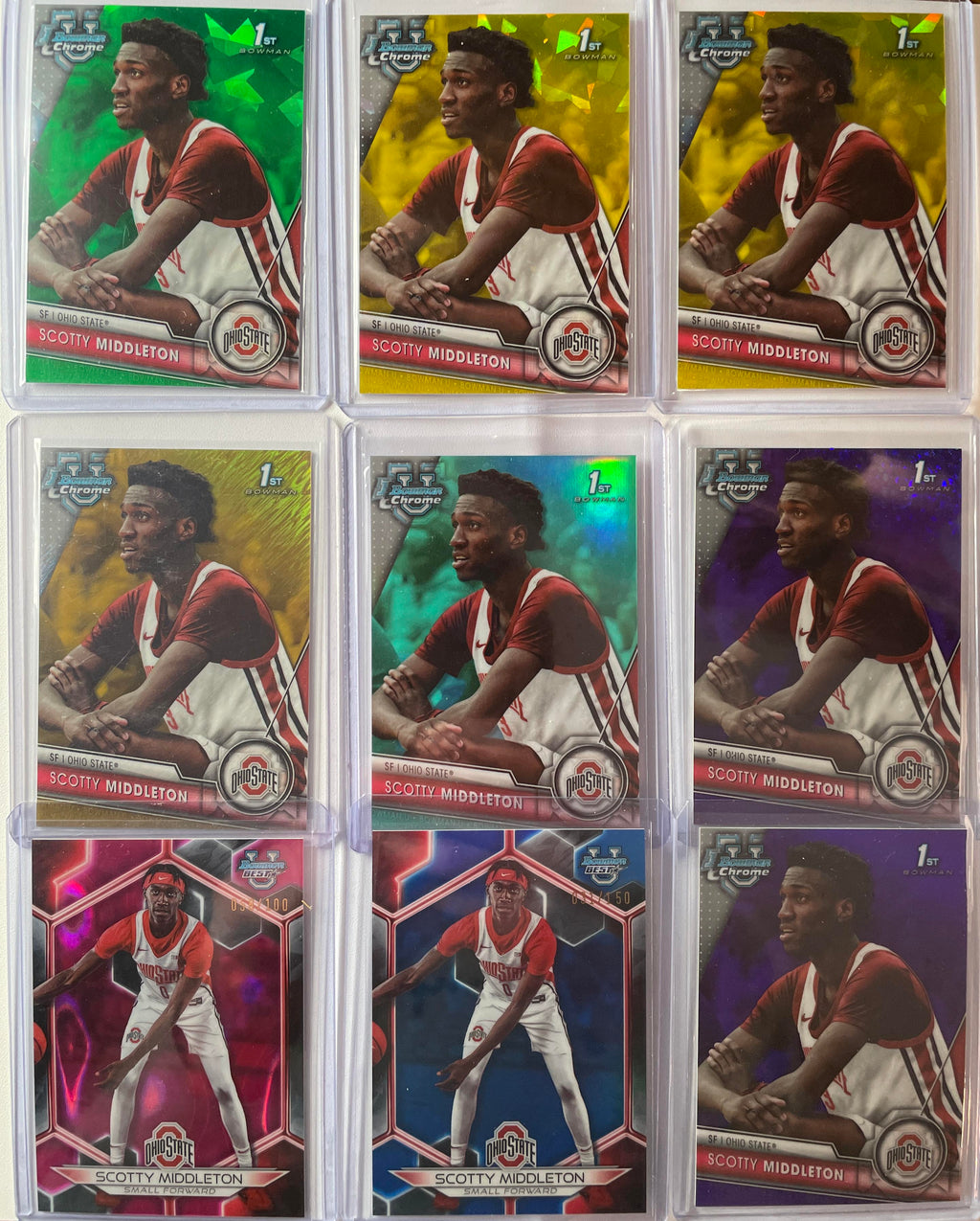 2023-24 Bowman U Chrome Scotty Middleton Gold /50 Yellow Sapphire /75 Green (x9)