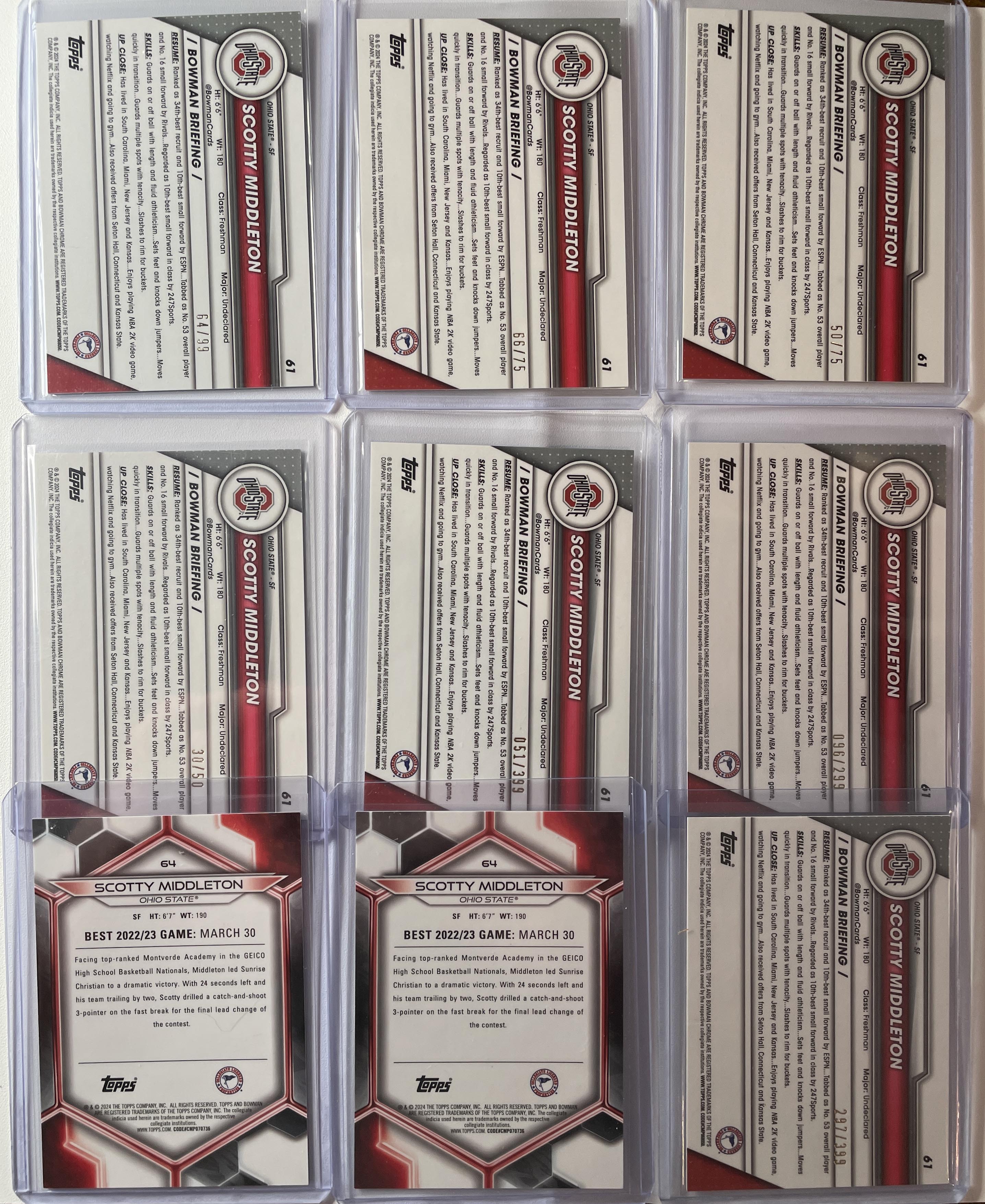 2023-24 Bowman U Chrome Scotty Middleton Gold /50 Yellow Sapphire /75 Green (x9)