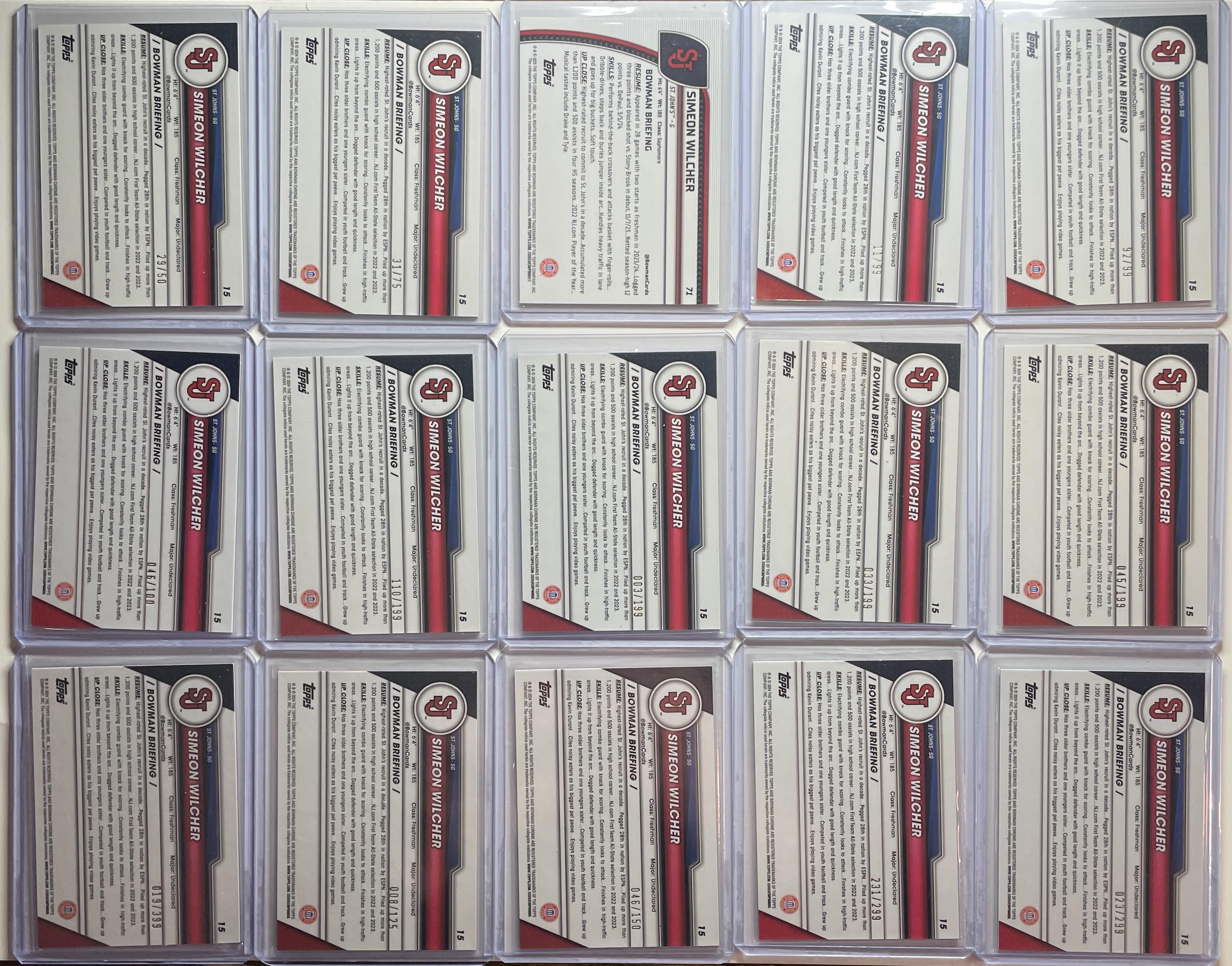 2023-24 Bowman U Chrome Simeon Wilcher Gold /50 Green /99 Yellow /75 Set (x15)