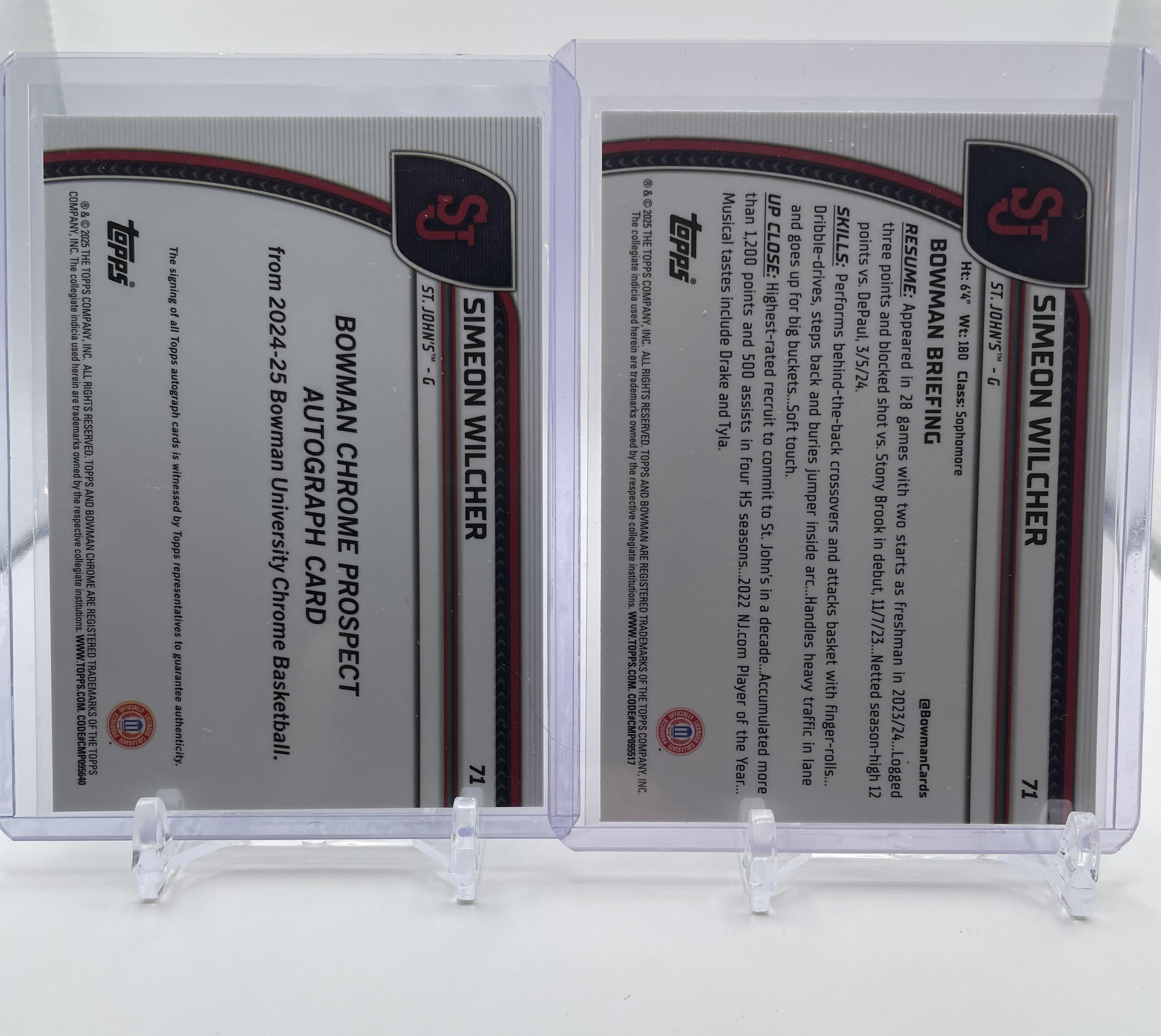 2023-24 Bowman U Chrome Simeon Wilcher Refractor Auto /250 + Base Auto Set (x10)