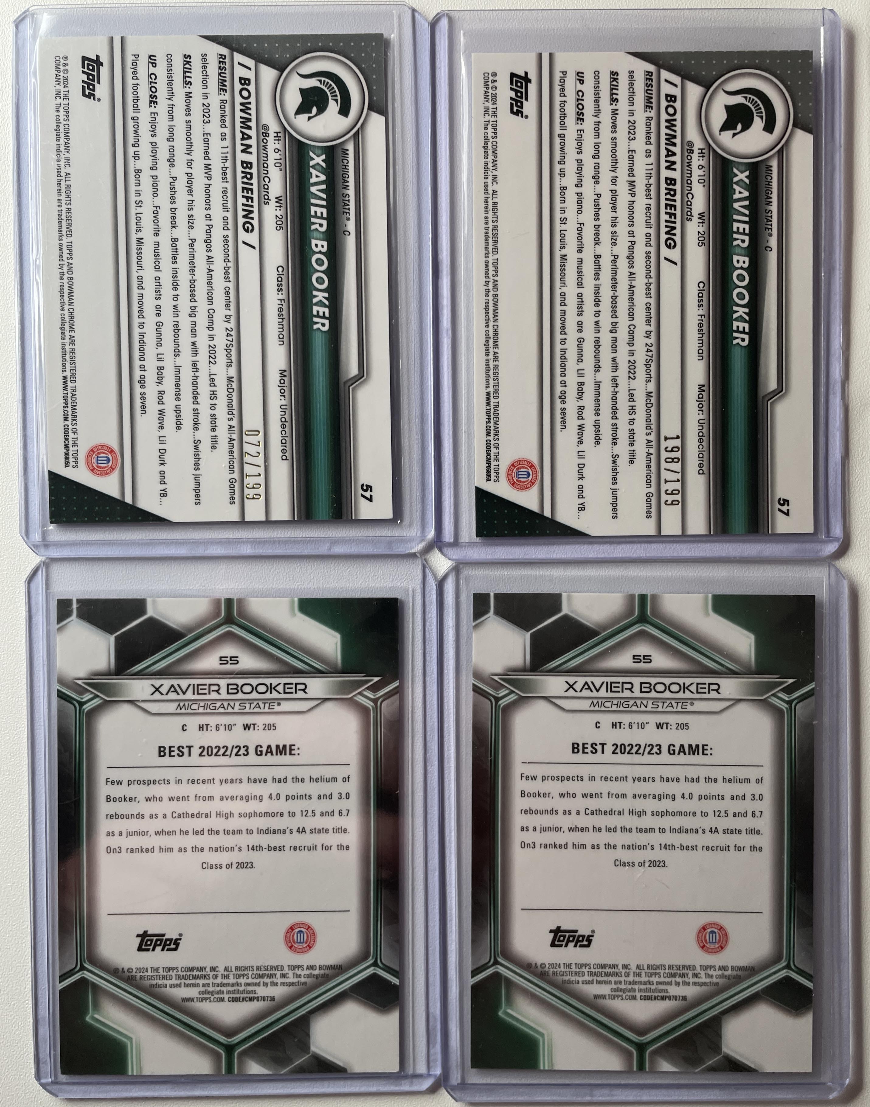 2023-24 Bowman U Chrome Xavier Booker Blue Refractor /199 + Best Pink /100 (x4)