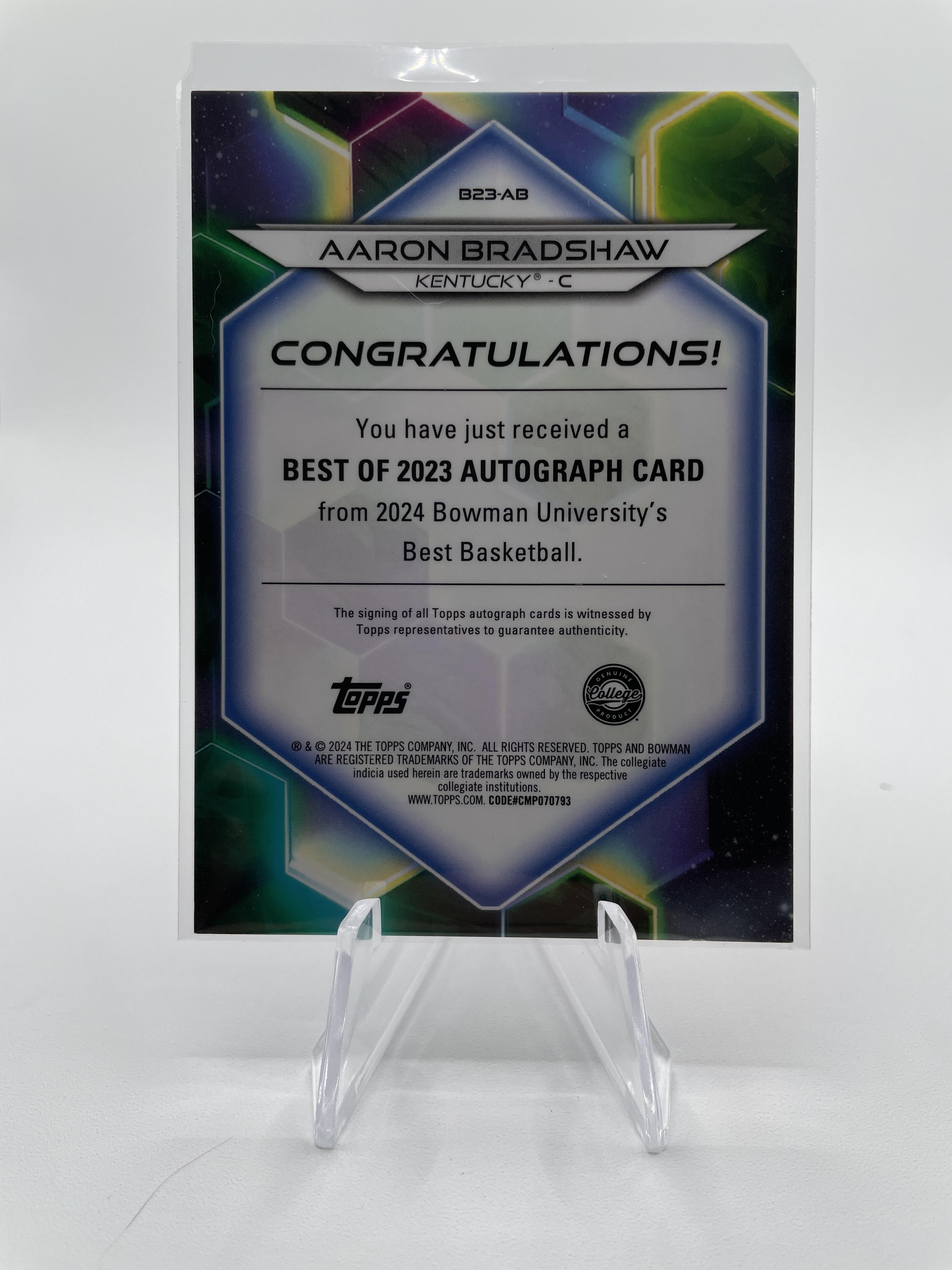 2023-24 Bowman University Best Aaron Bradshaw Gold Refractor Auto /50
