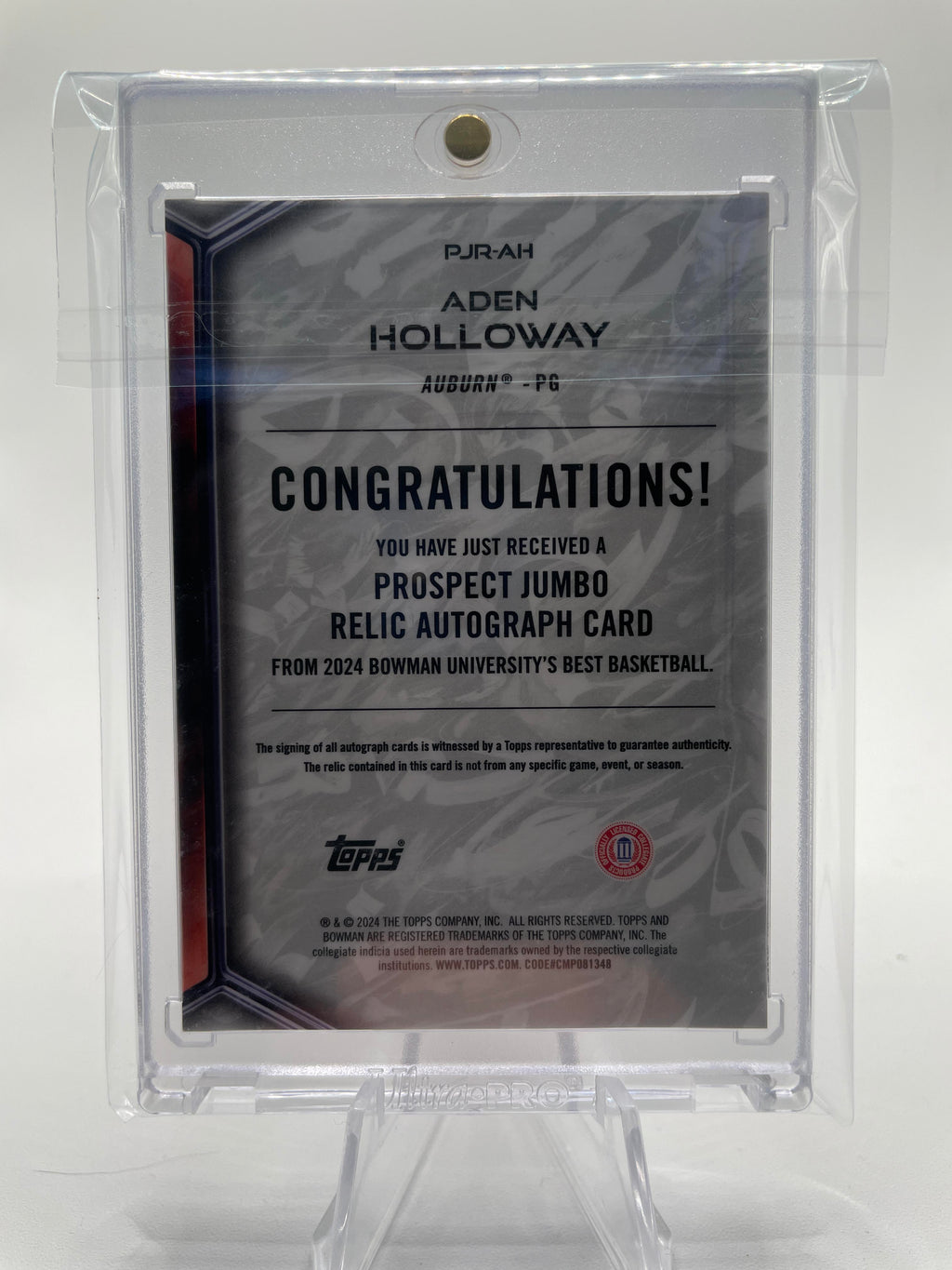 2023-24 Bowman University Best Aden Holloway Jumbo Patch Auto SP