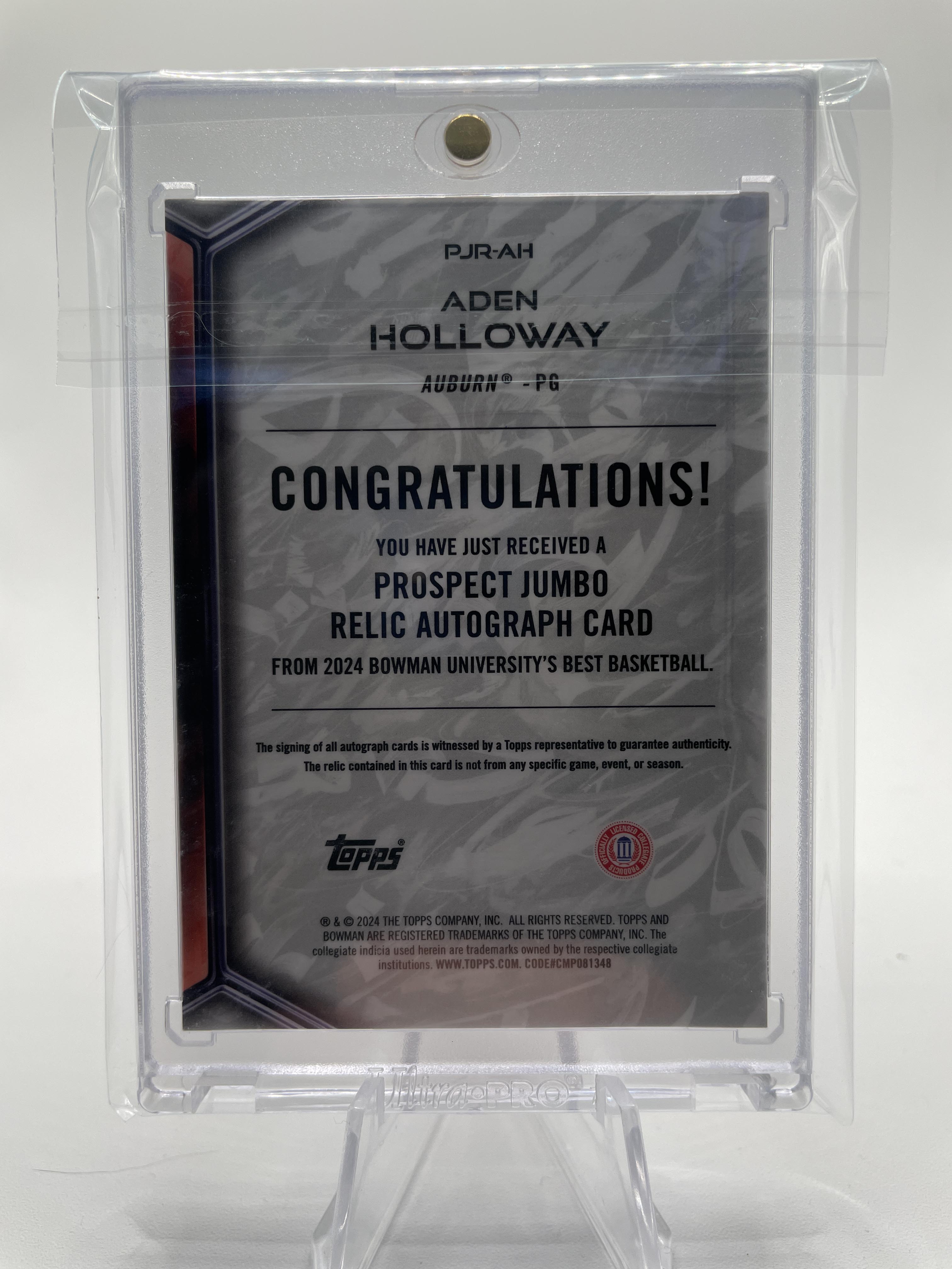 2023-24 Bowman University Best Aden Holloway Jumbo Patch Auto SP