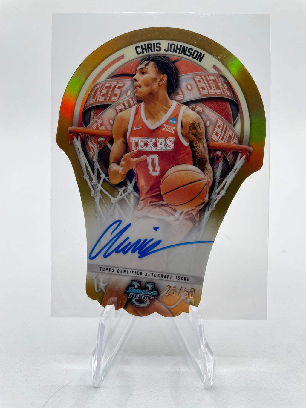 2023-24 Bowman University Best Chris Johnson Die-Cut Gold Refractor Auto /50