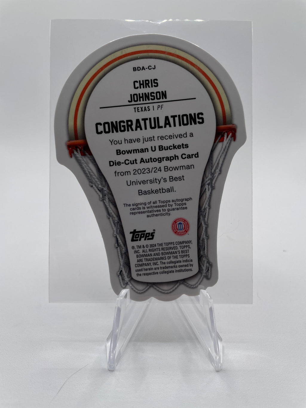 2023-24 Bowman University Best Chris Johnson Die-Cut Gold Refractor Auto /50