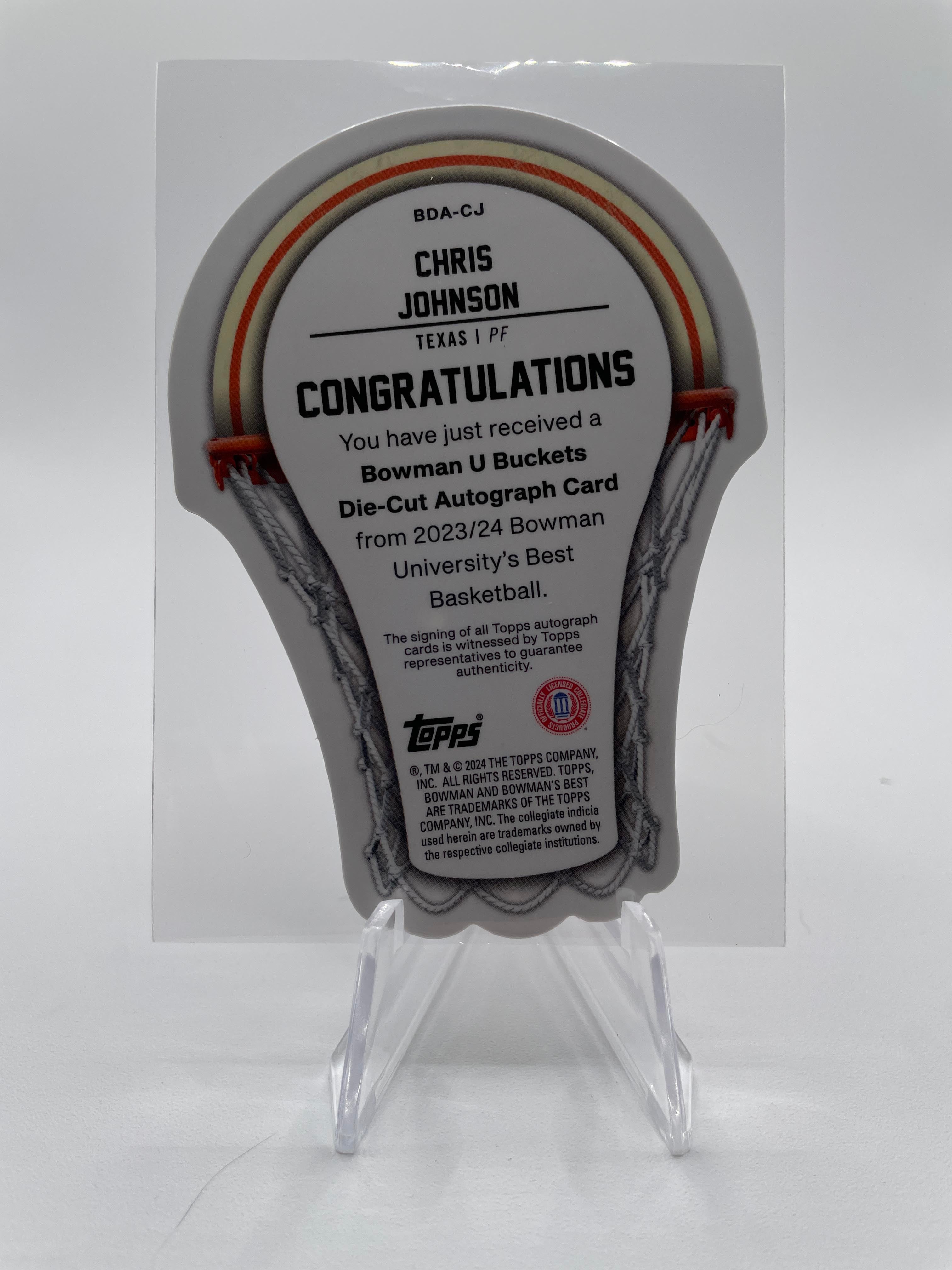 2023-24 Bowman University Best Chris Johnson Die-Cut Gold Refractor Auto /50