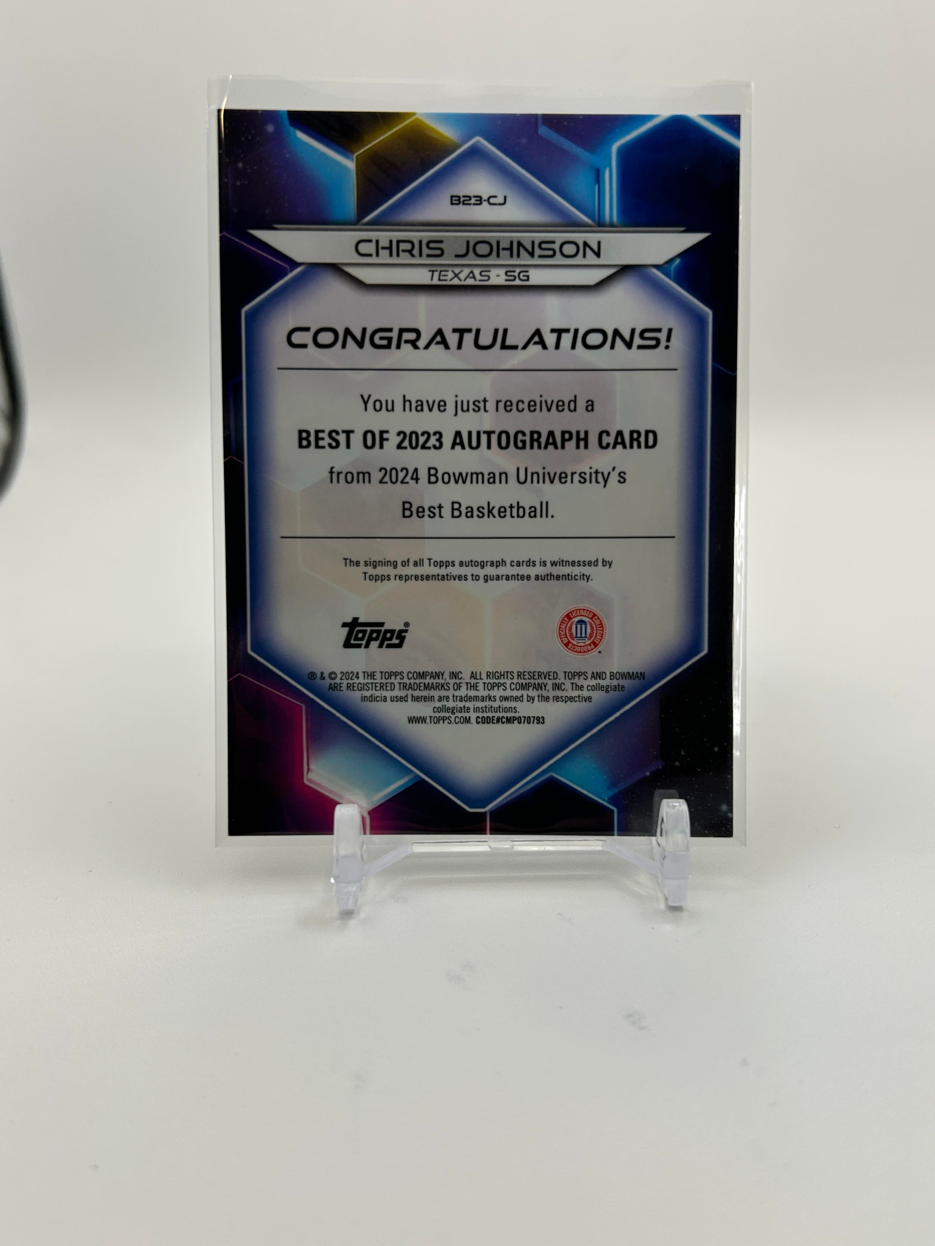 2023-24 Bowman University Best Chris Johnson Teal Refractor Auto /15