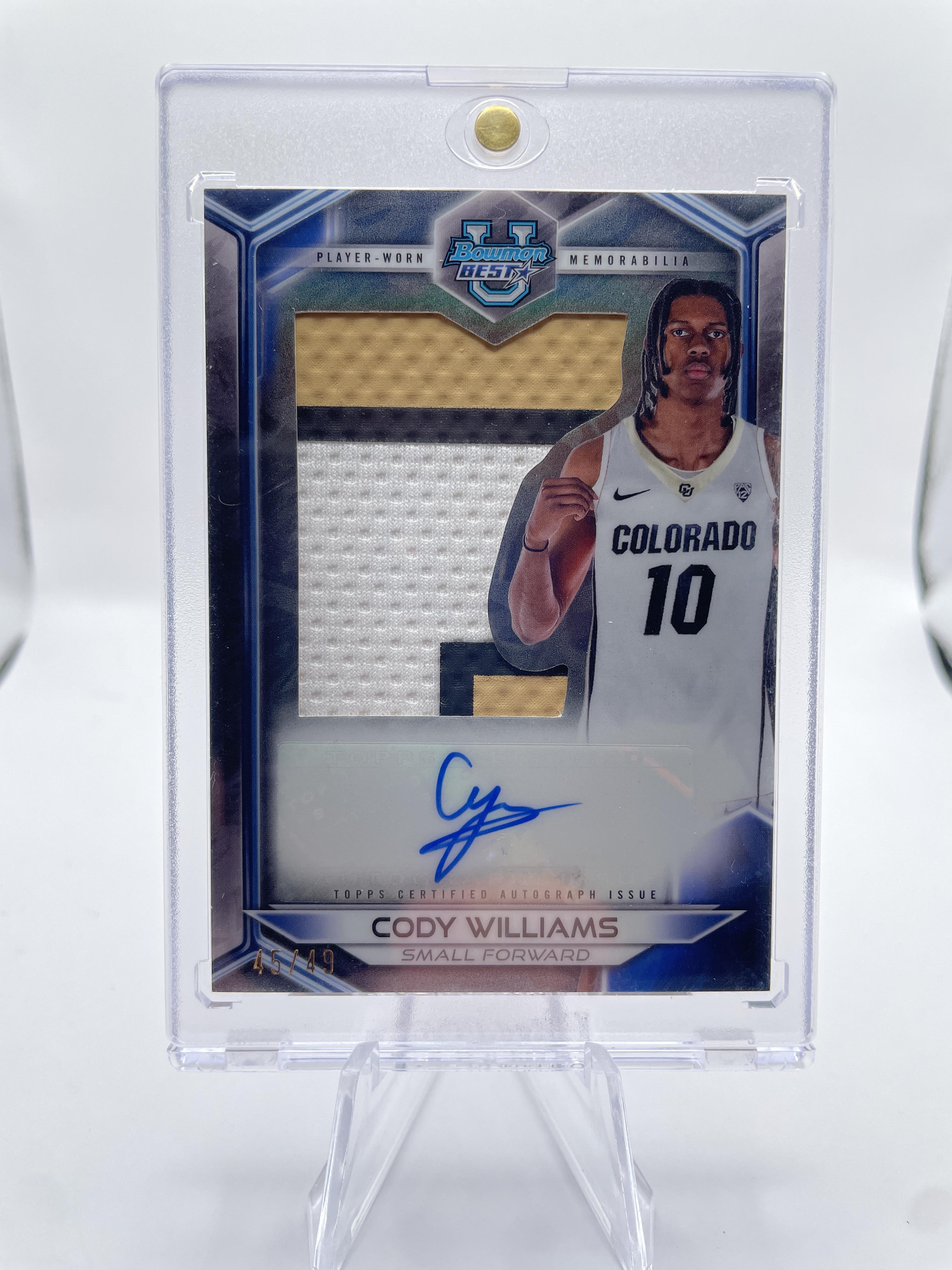 2023-24 Bowman University Best Cody Williams Jumbo Relic Patch Rookie Auto /49 .