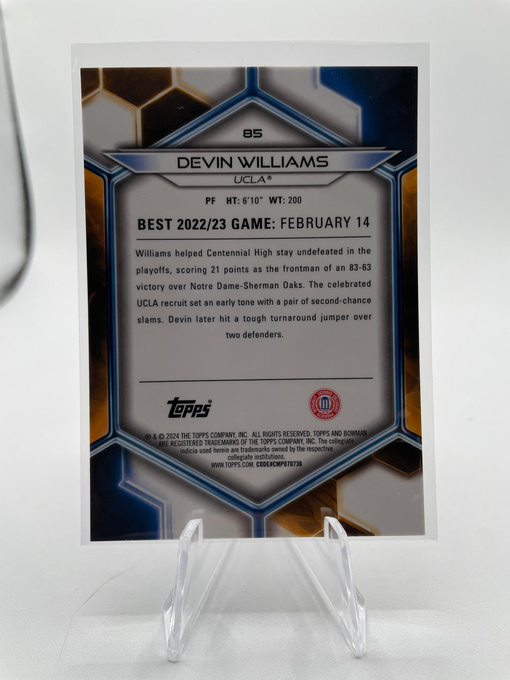 2023-24 Bowman University Best Devin Williams Red Refractor /10