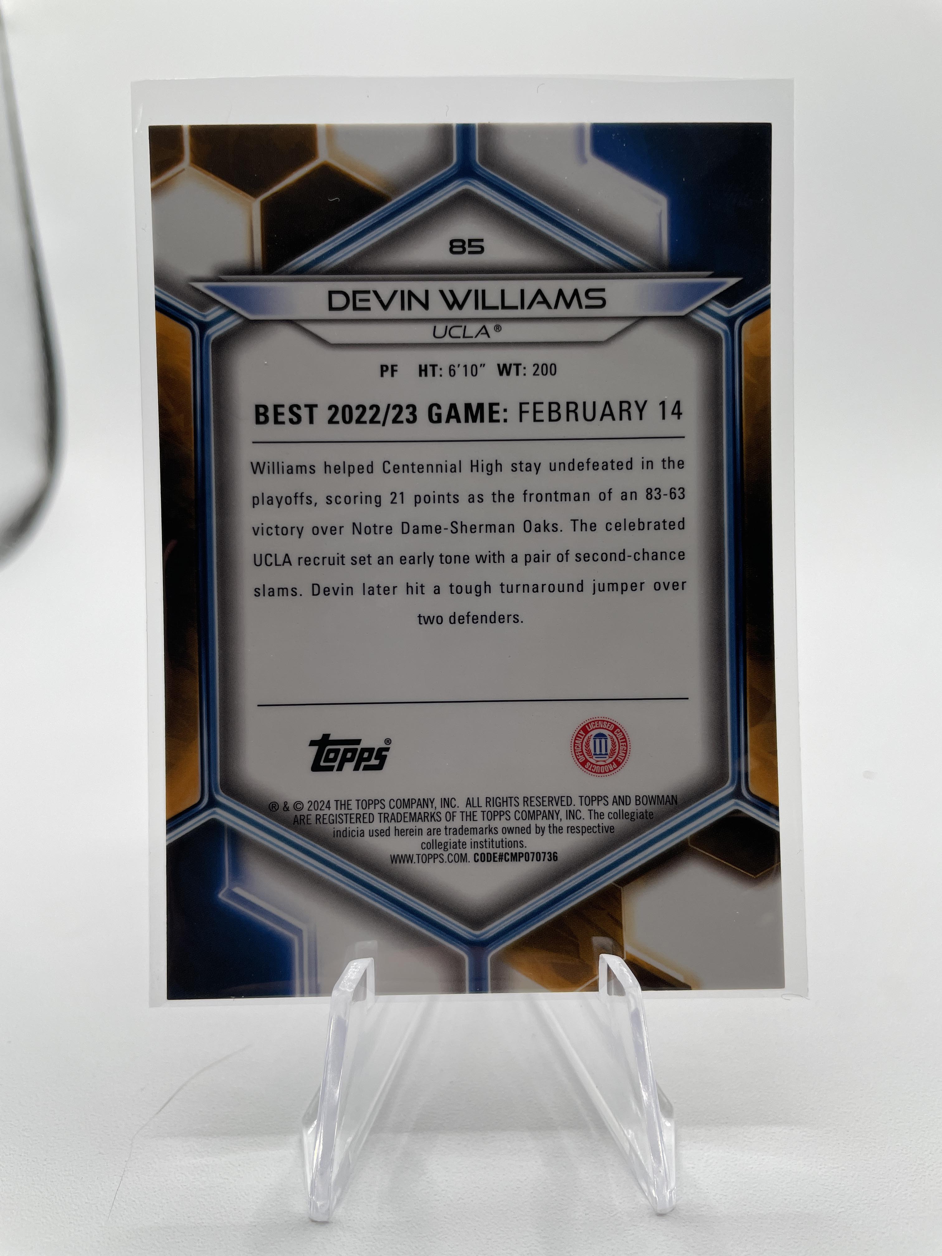 2023-24 Bowman University Best Devin Williams Red Refractor /10