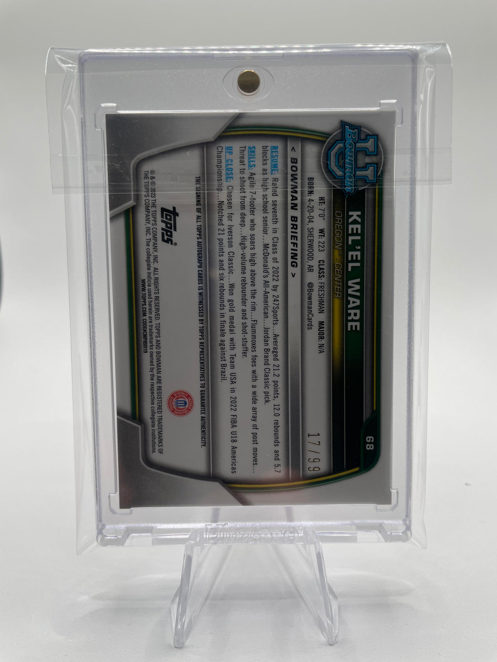 2023-24 Bowman University Best Kwame KJ Evans Blue Refractor /150