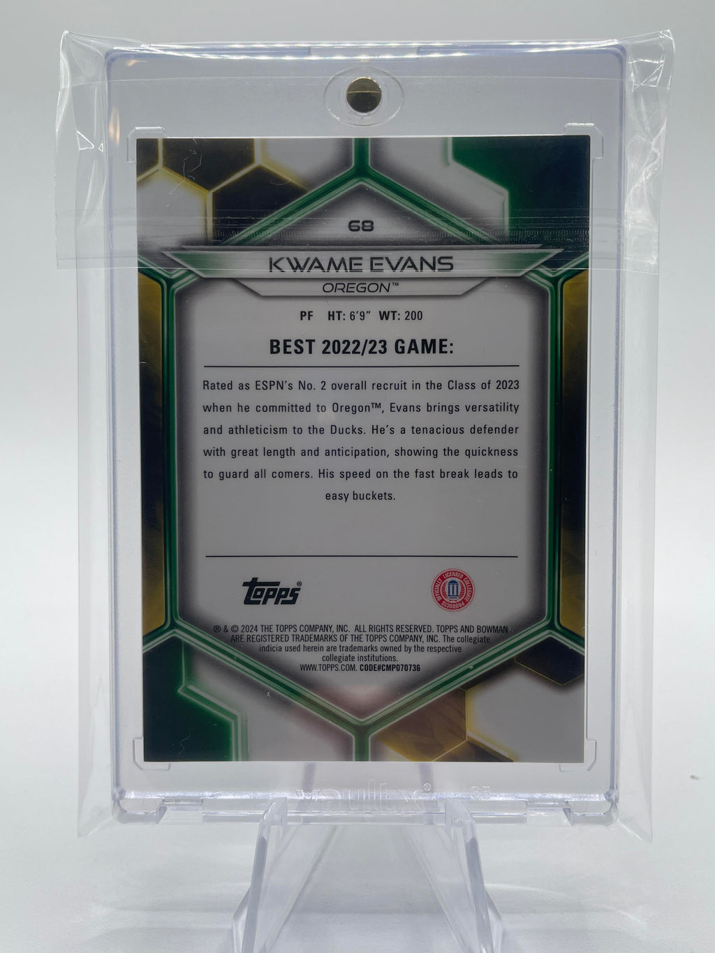 2023-24 Bowman University Best Kwame KJ Evans Blue Refractor /150