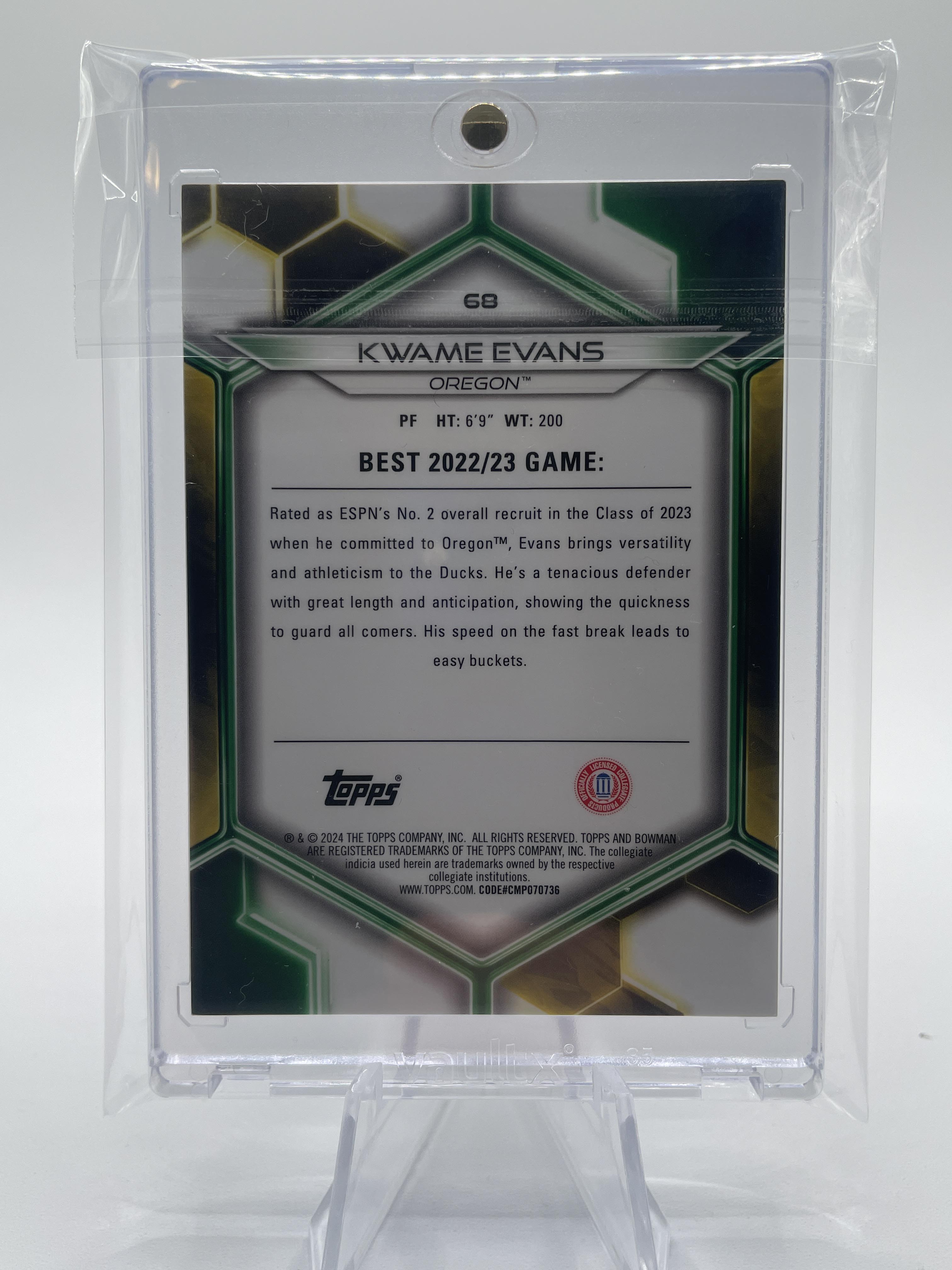 2023-24 Bowman University Best Kwame KJ Evans Blue Refractor /150