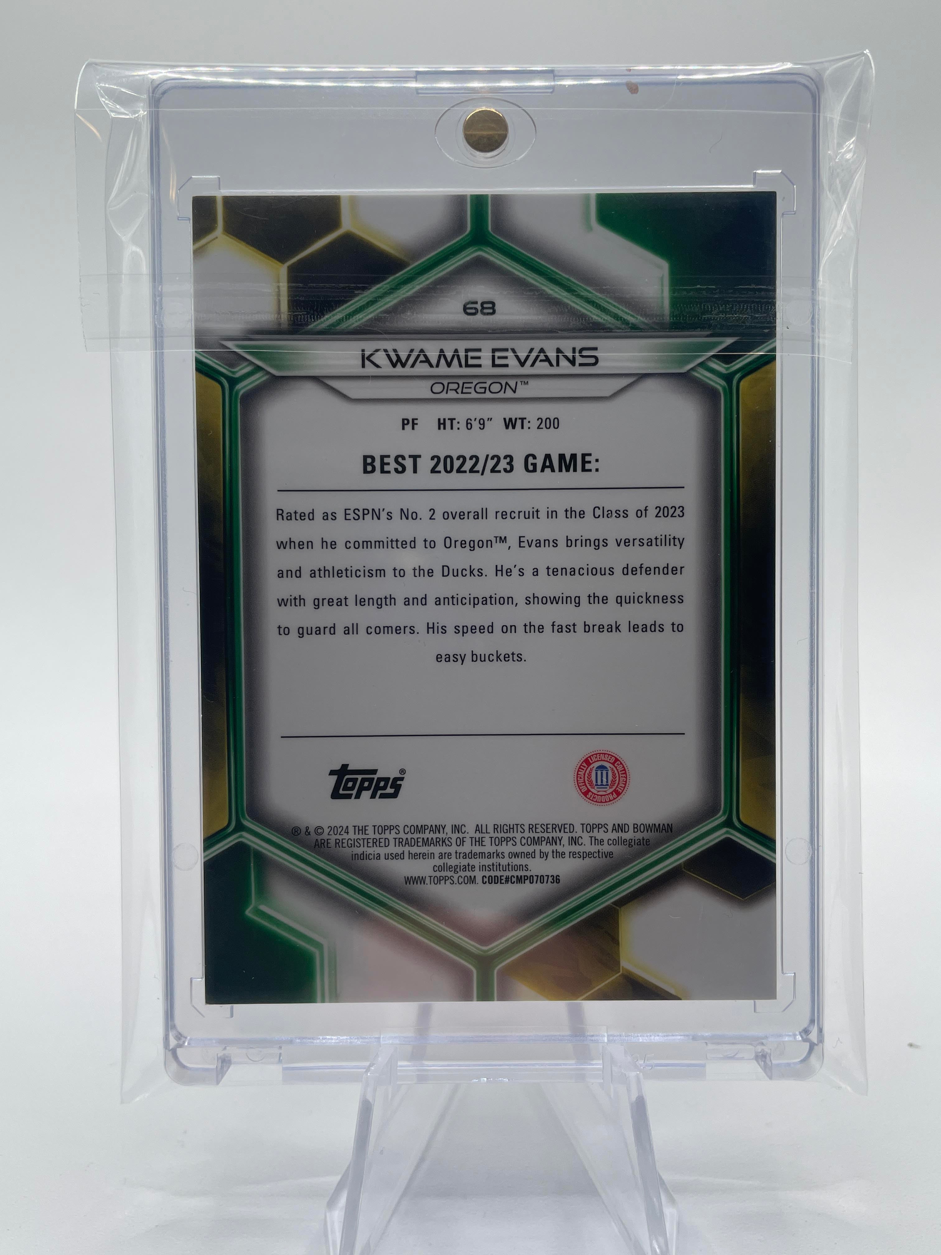 2023-24 Bowman University Best Kwame KJ Evans Blue Refractor /150