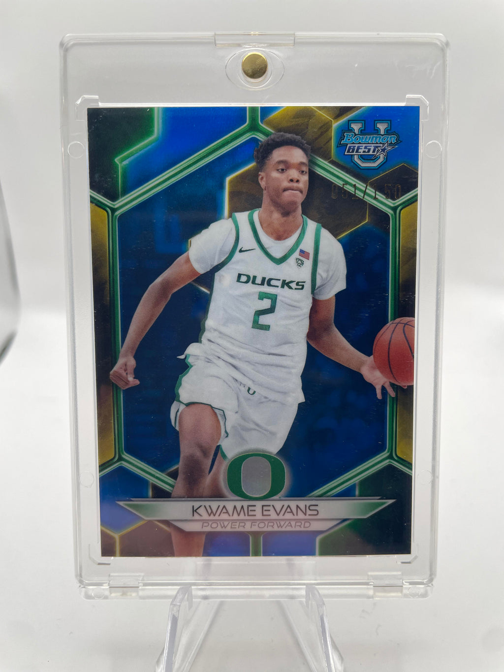 2023-24 Bowman University Best Kwame KJ Evans Blue Refractor /150