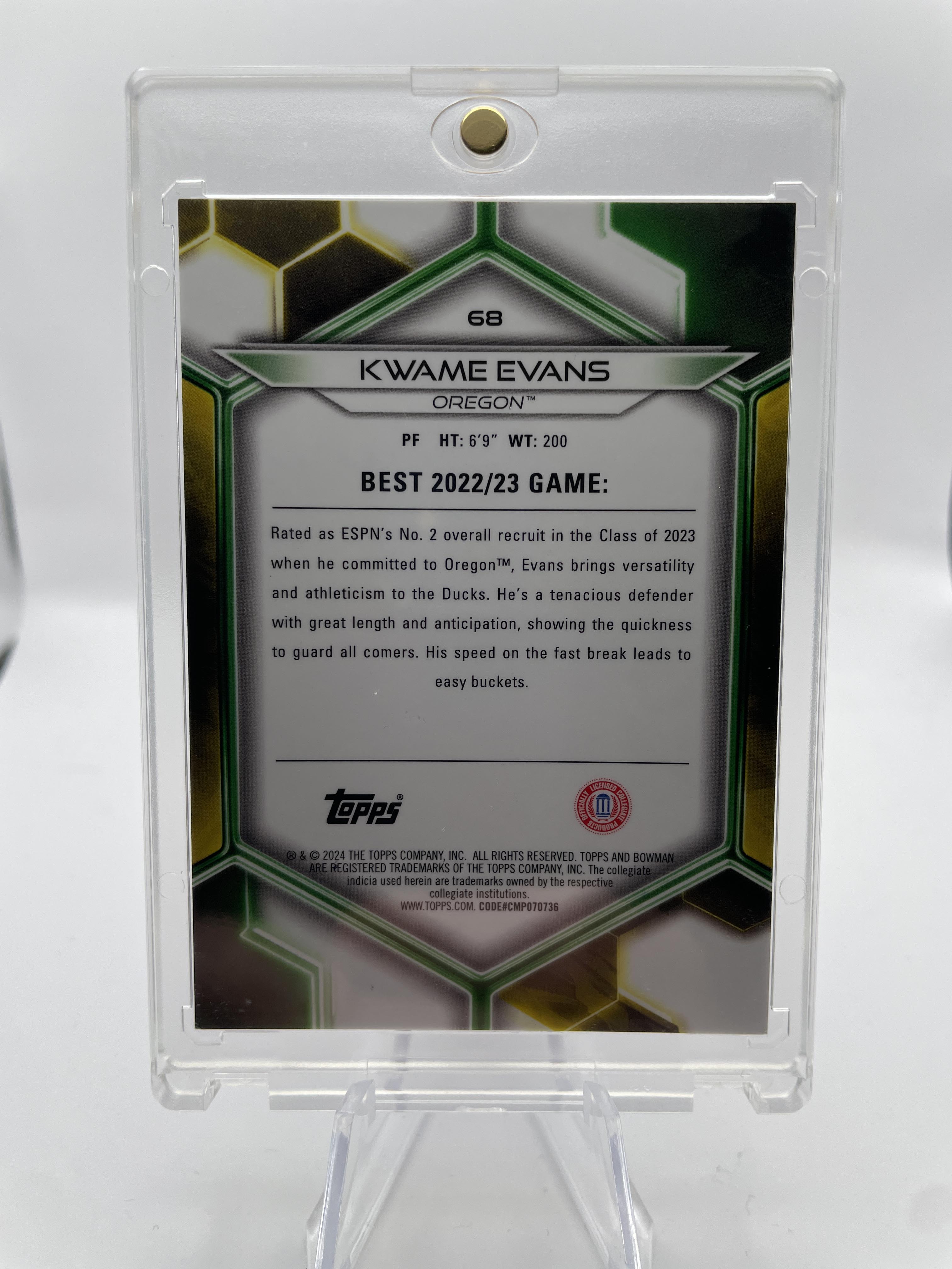 2023-24 Bowman University Best Kwame KJ Evans Blue Refractor /150