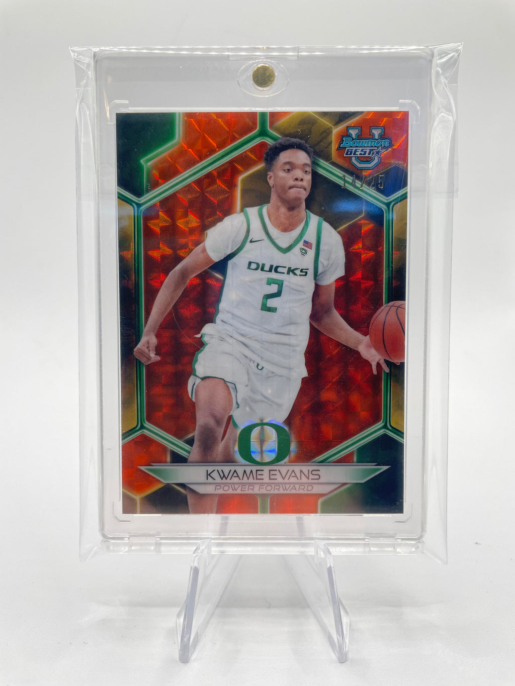 2023-24 Bowman University Best Kwame KJ Evans Geometric Orange Refractor /25