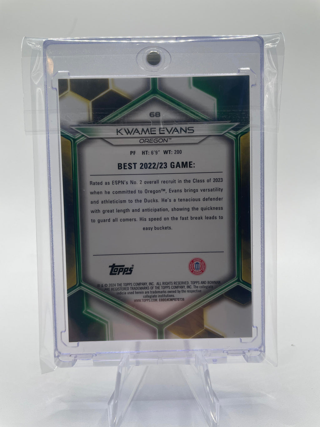 2023-24 Bowman University Best Kwame KJ Evans Gold Refractor /50 #68