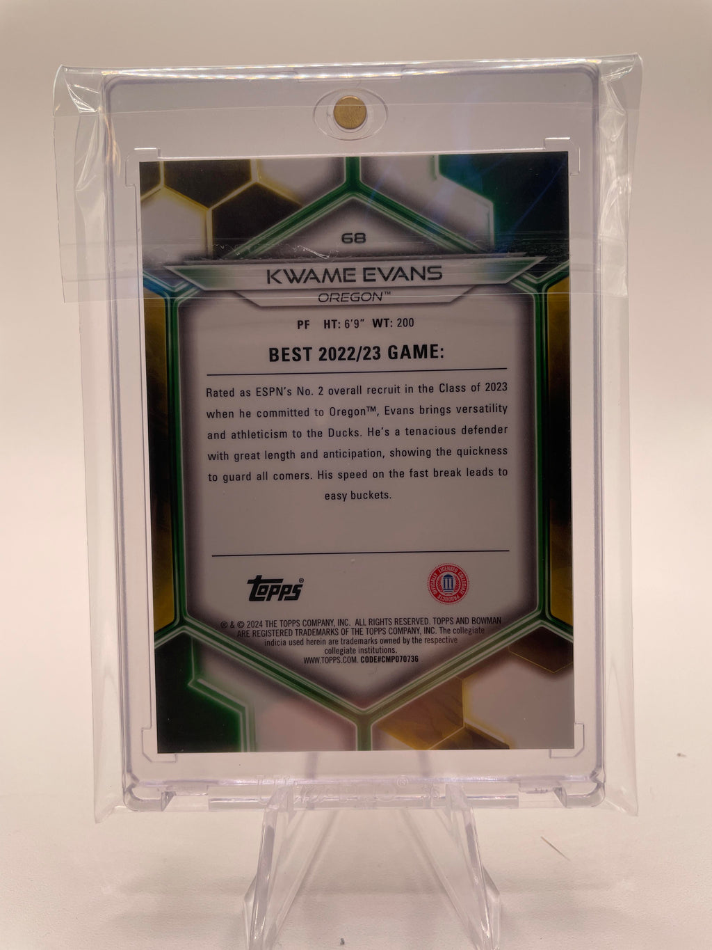 2023-24 Bowman University Best Kwame KJ Evans Gold Refractor /50 #68