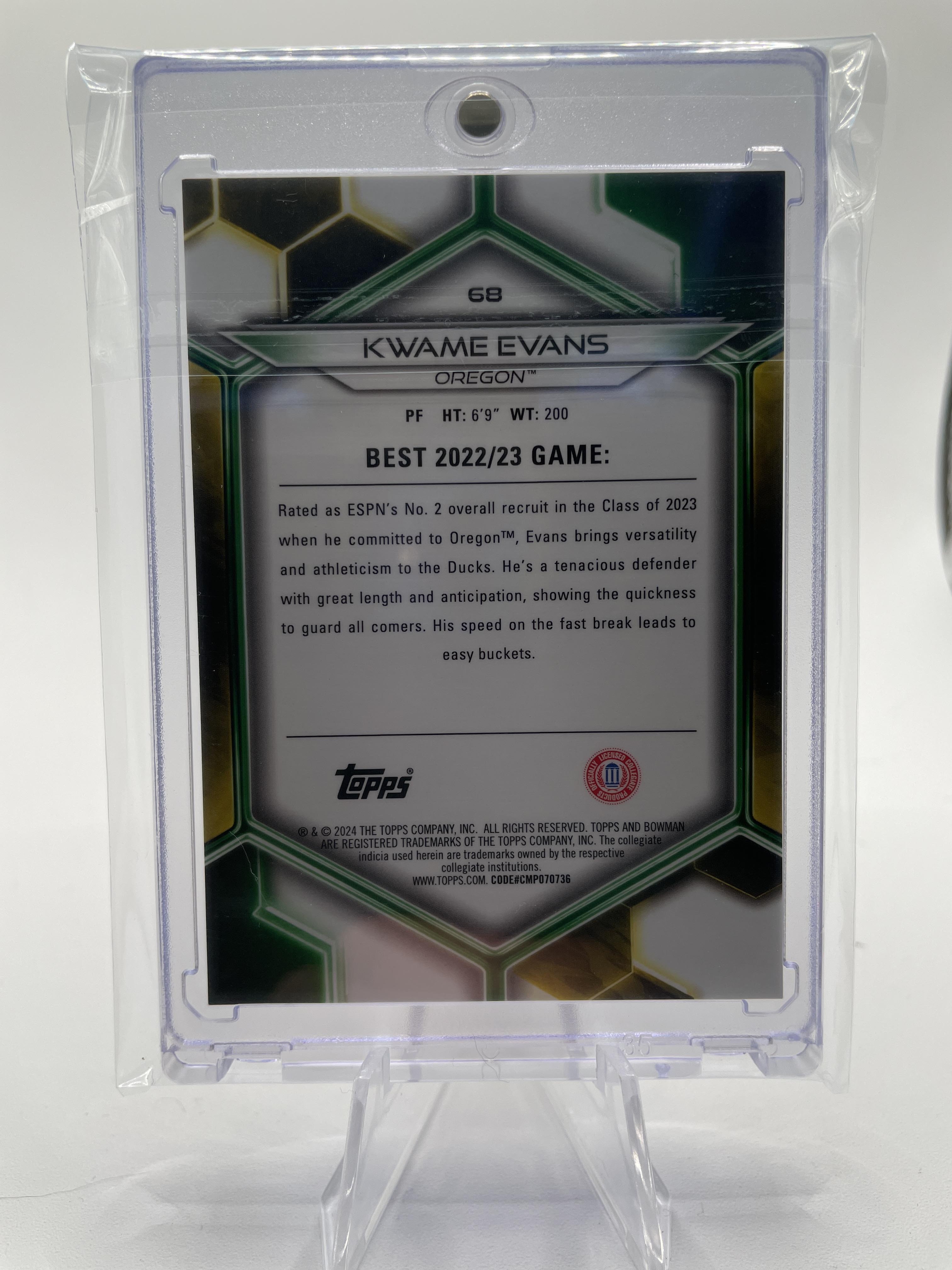 2023-24 Bowman University Best Kwame KJ Evans Gold Refractor /50 #68