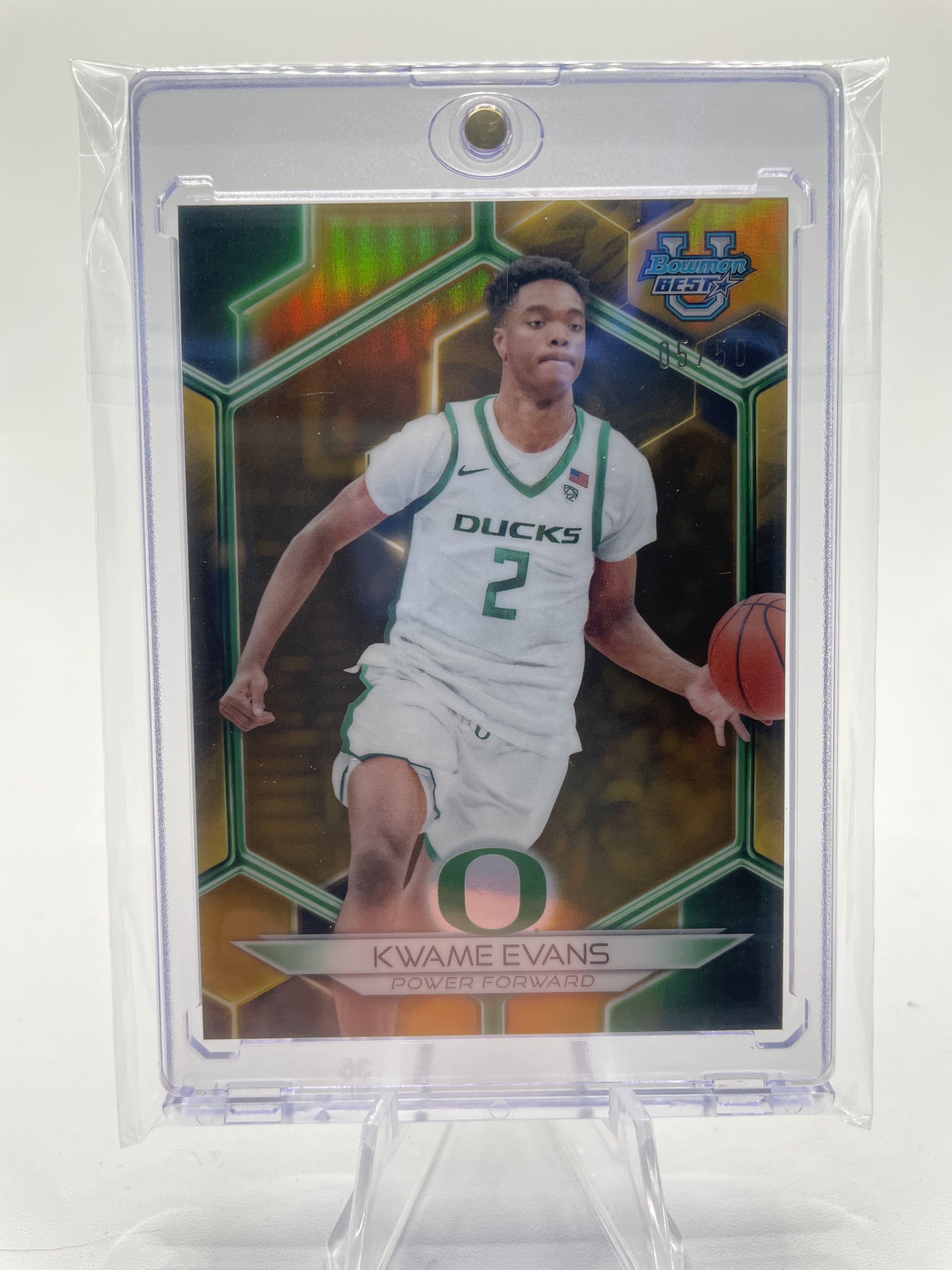 2023-24 Bowman University Best Kwame KJ Evans Gold Refractor /50 #68