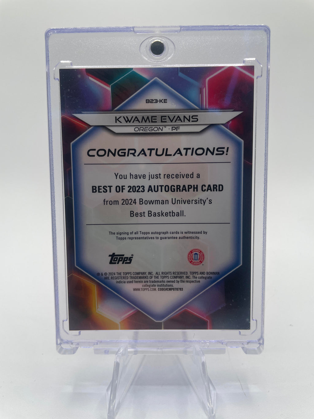 2023-24 Bowman University Best Kwame KJ Evans Gold Refractor Auto /50 #B23-KE