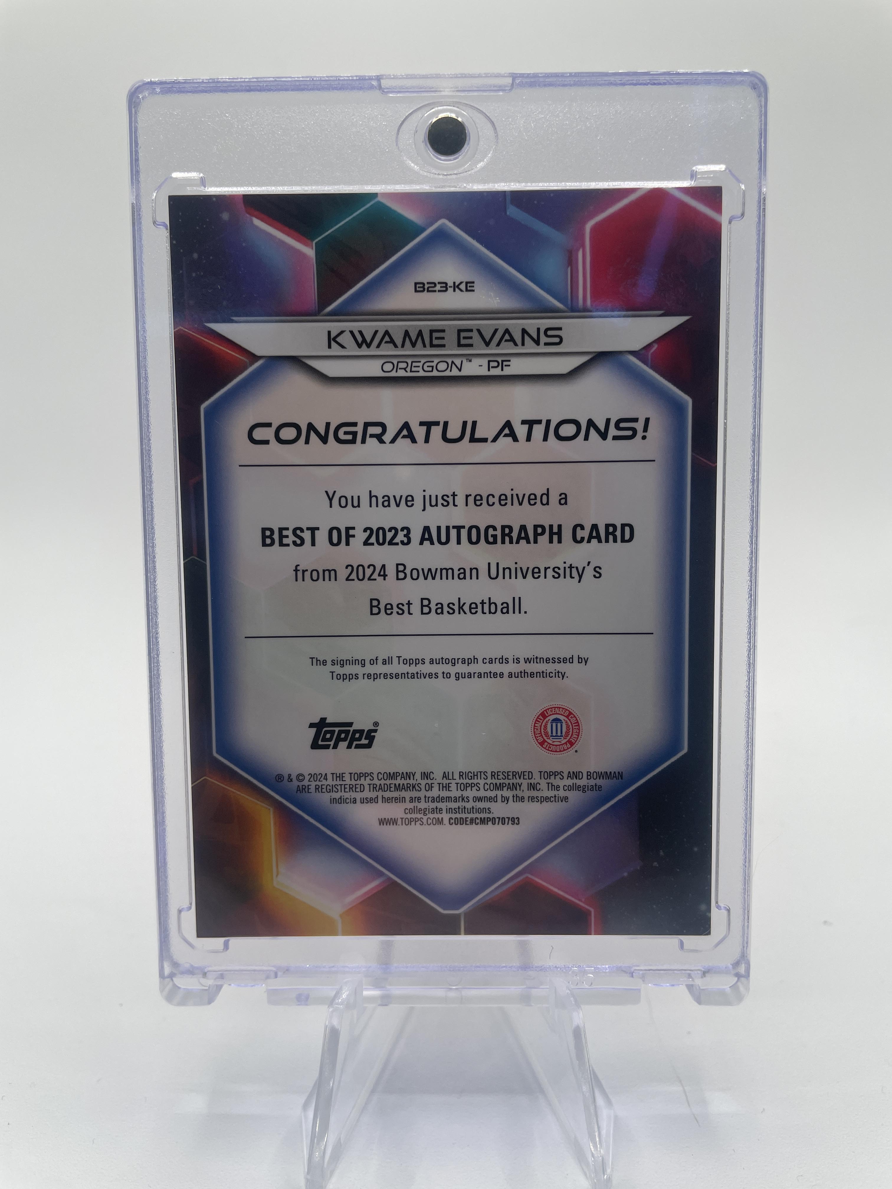 2023-24 Bowman University Best Kwame KJ Evans Gold Refractor Auto /50 #B23-KE