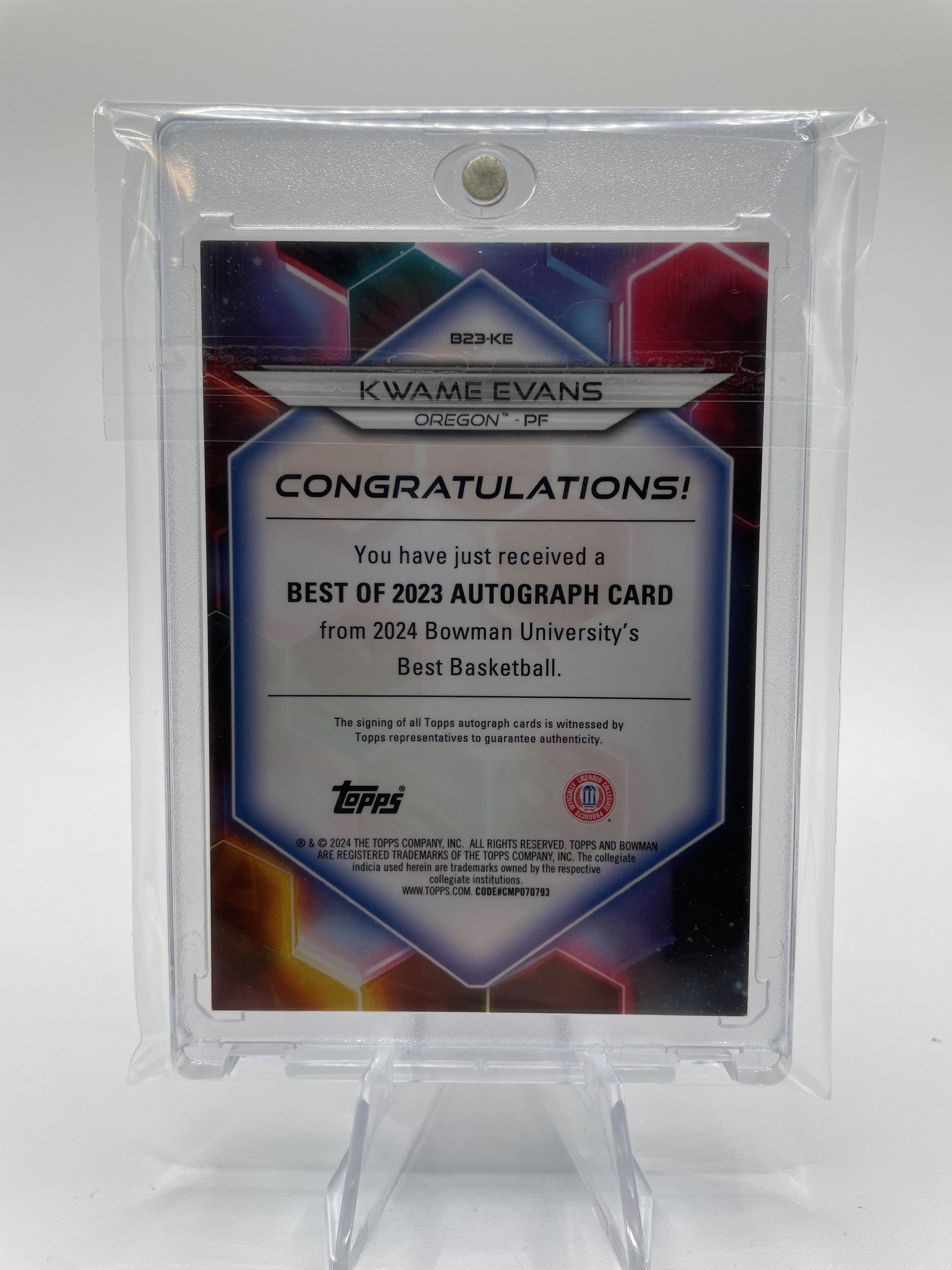 2023-24 Bowman University Best Kwame KJ Evans Gold Refractor Auto /50 #B23-KE