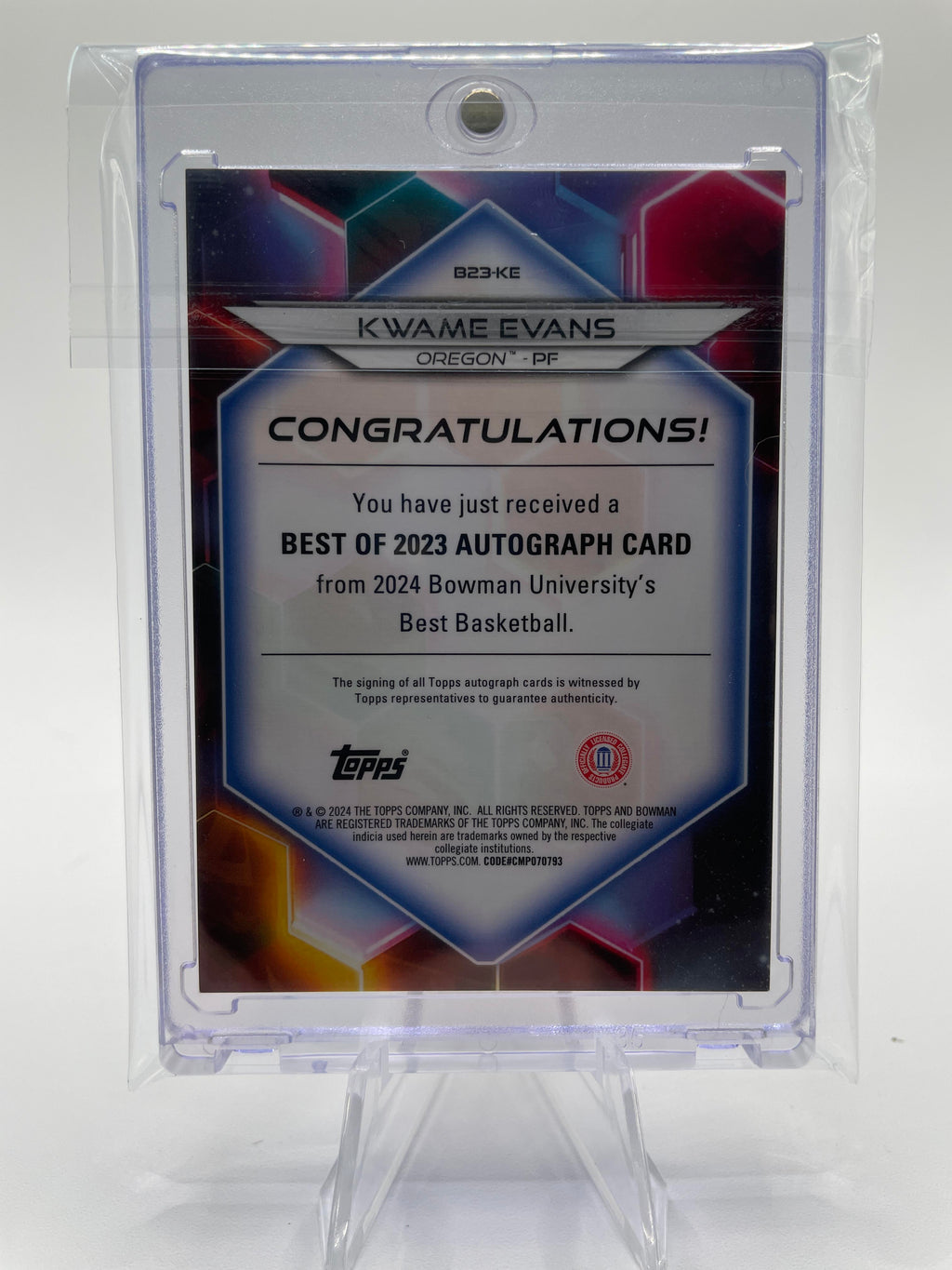 2023-24 Bowman University Best Kwame KJ Evans Gold Refractor Auto /50 #B23-KE