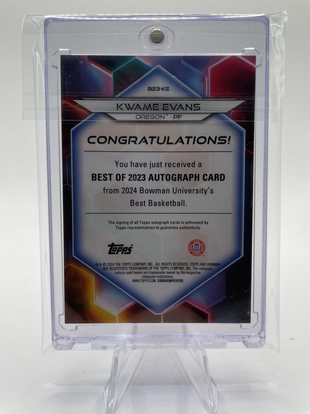 2023-24 Bowman University Best Kwame KJ Evans Gold Refractor Auto /50 #B23-KE