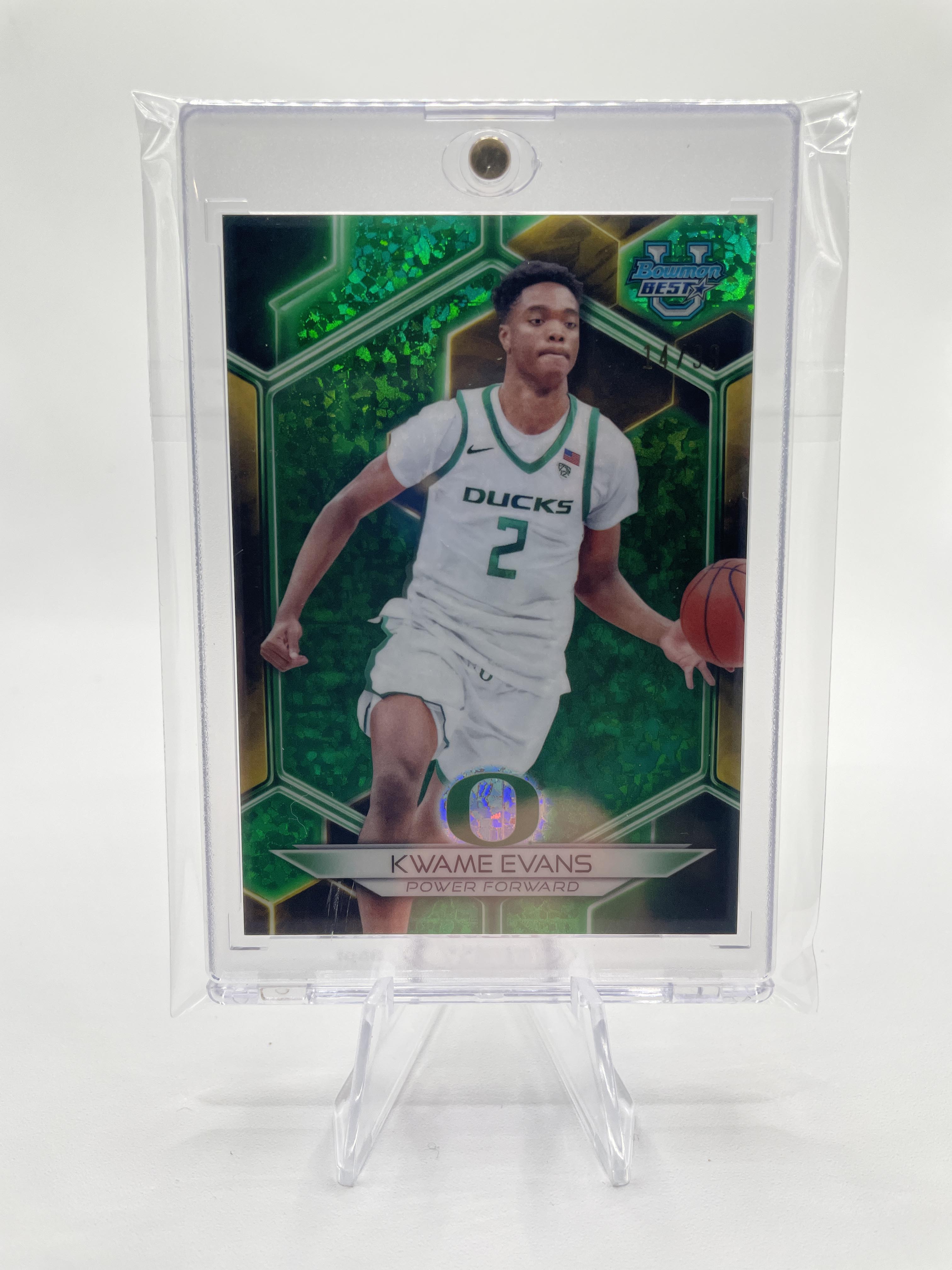 2023-24 Bowman University Best Kwame KJ Evans Green Diamond Refractor /99