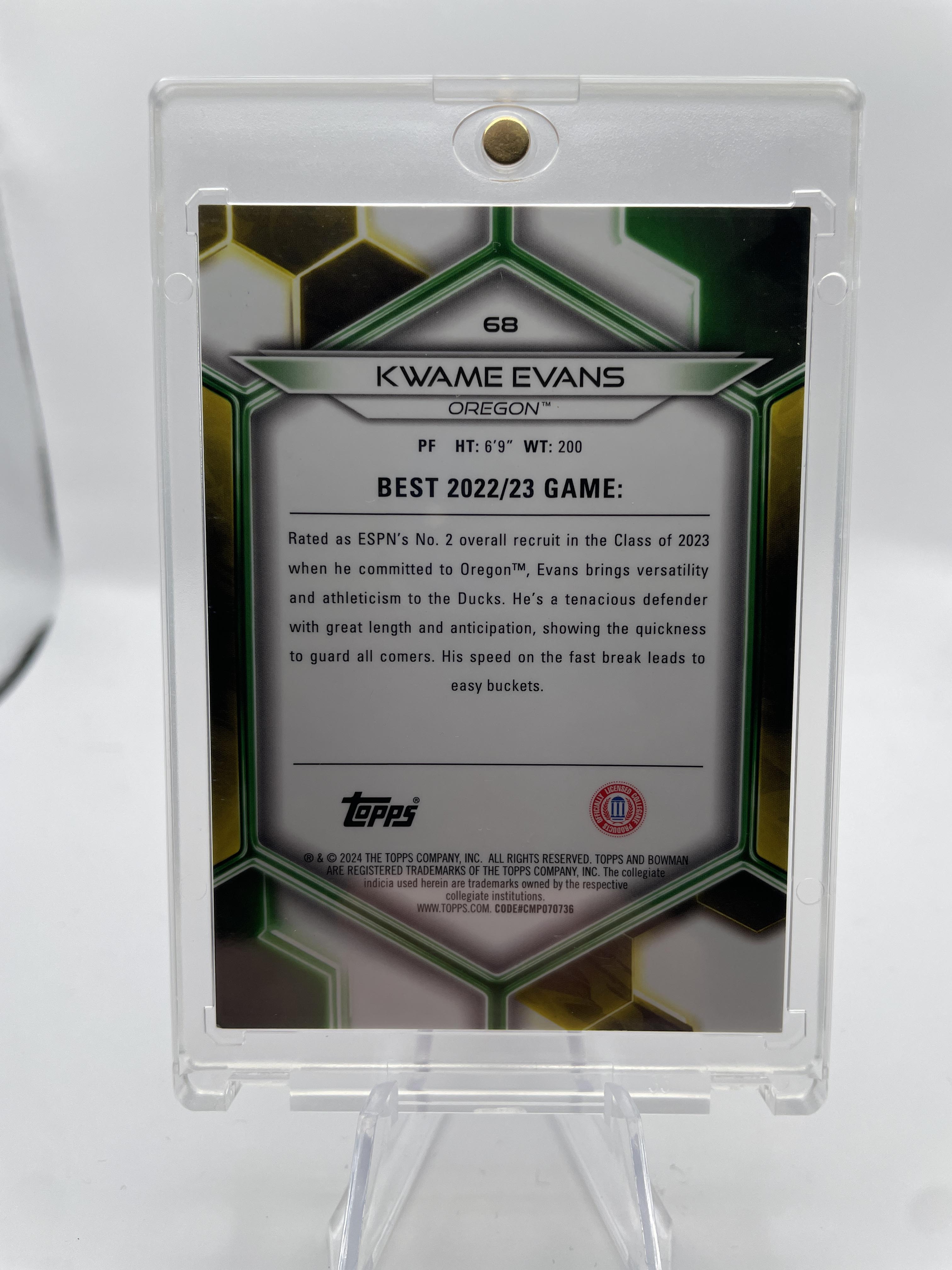2023-24 Bowman University Best Kwame KJ Evans Green Diamond Refractor /99