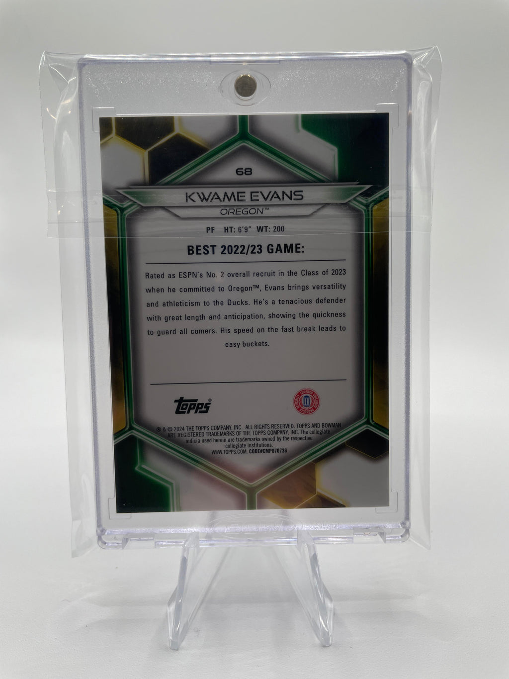 2023-24 Bowman University Best Kwame KJ Evans Green Diamond Refractor /99