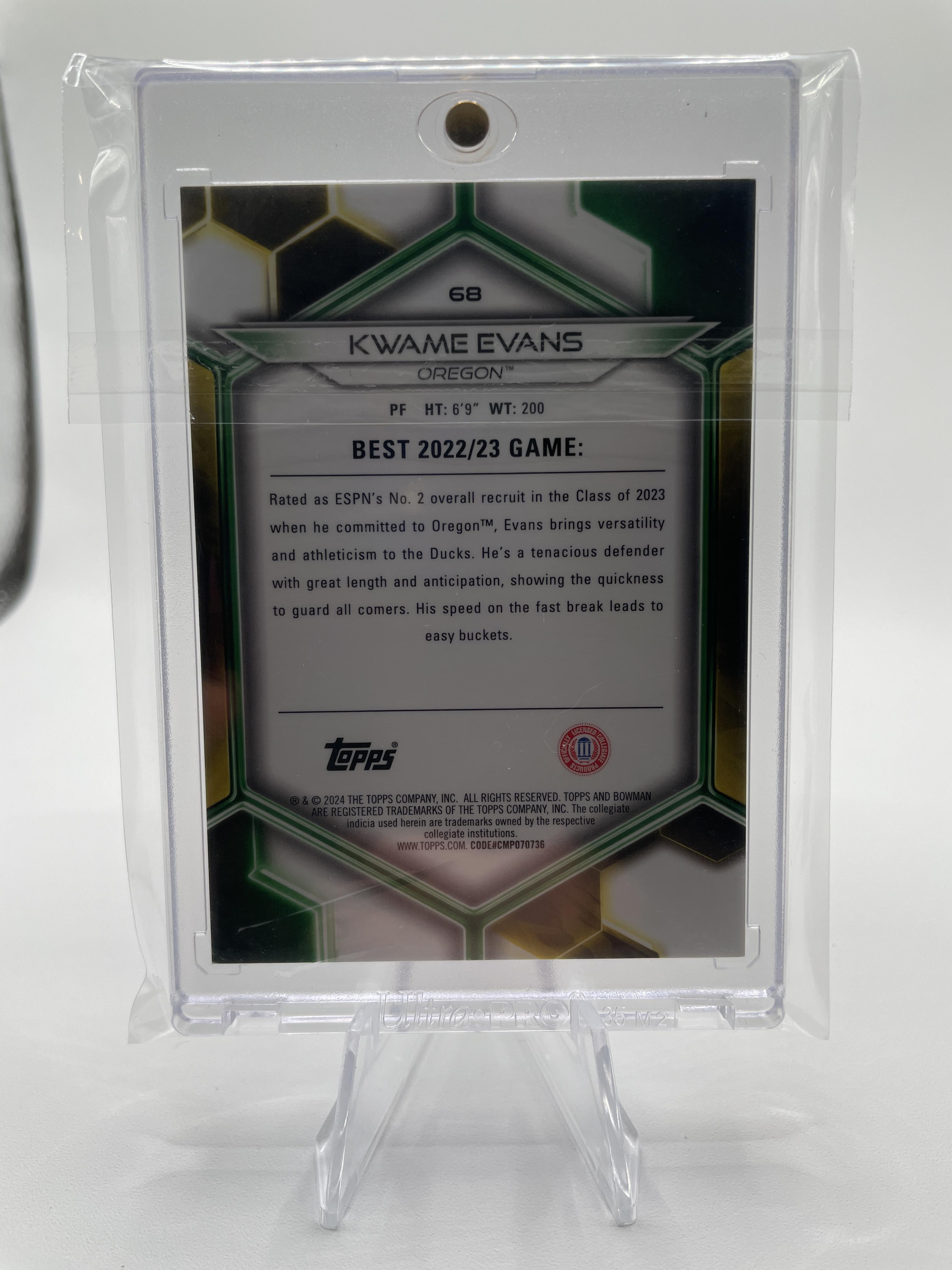 2023-24 Bowman University Best Kwame KJ Evans Green Diamond Refractor /99