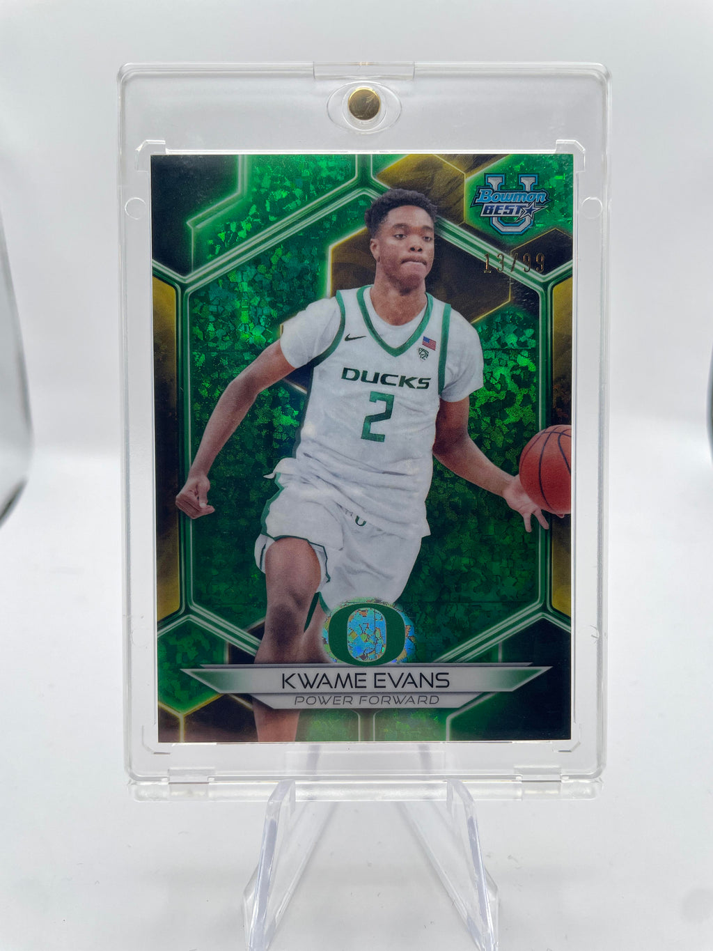 2023-24 Bowman University Best Kwame KJ Evans Green Diamond Refractor /99
