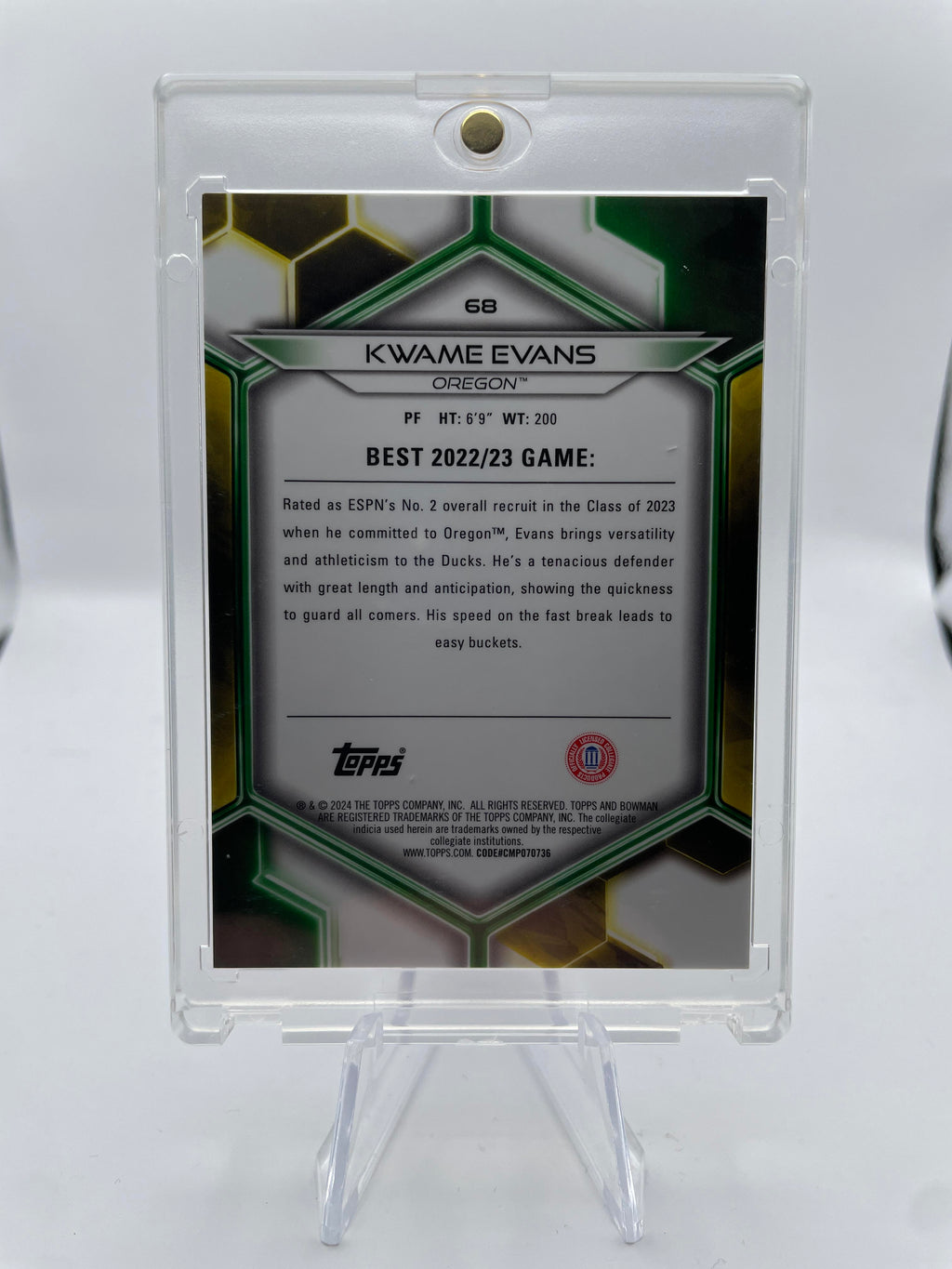 2023-24 Bowman University Best Kwame KJ Evans Green Diamond Refractor /99
