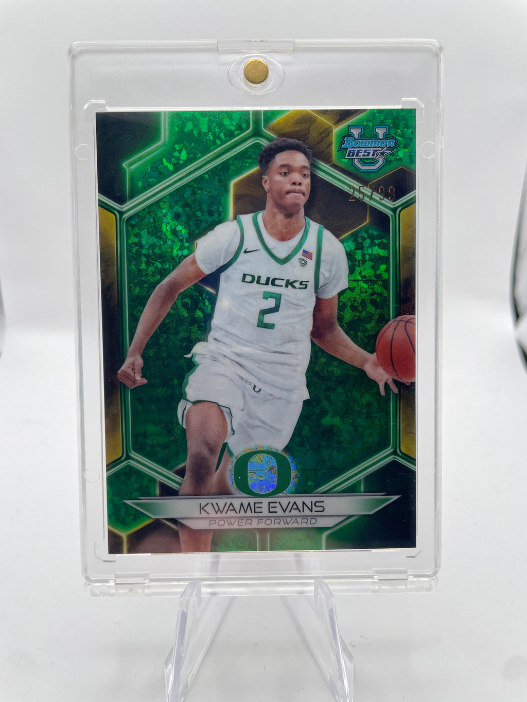 2023-24 Bowman University Best Kwame KJ Evans Green Diamond Refractor /99